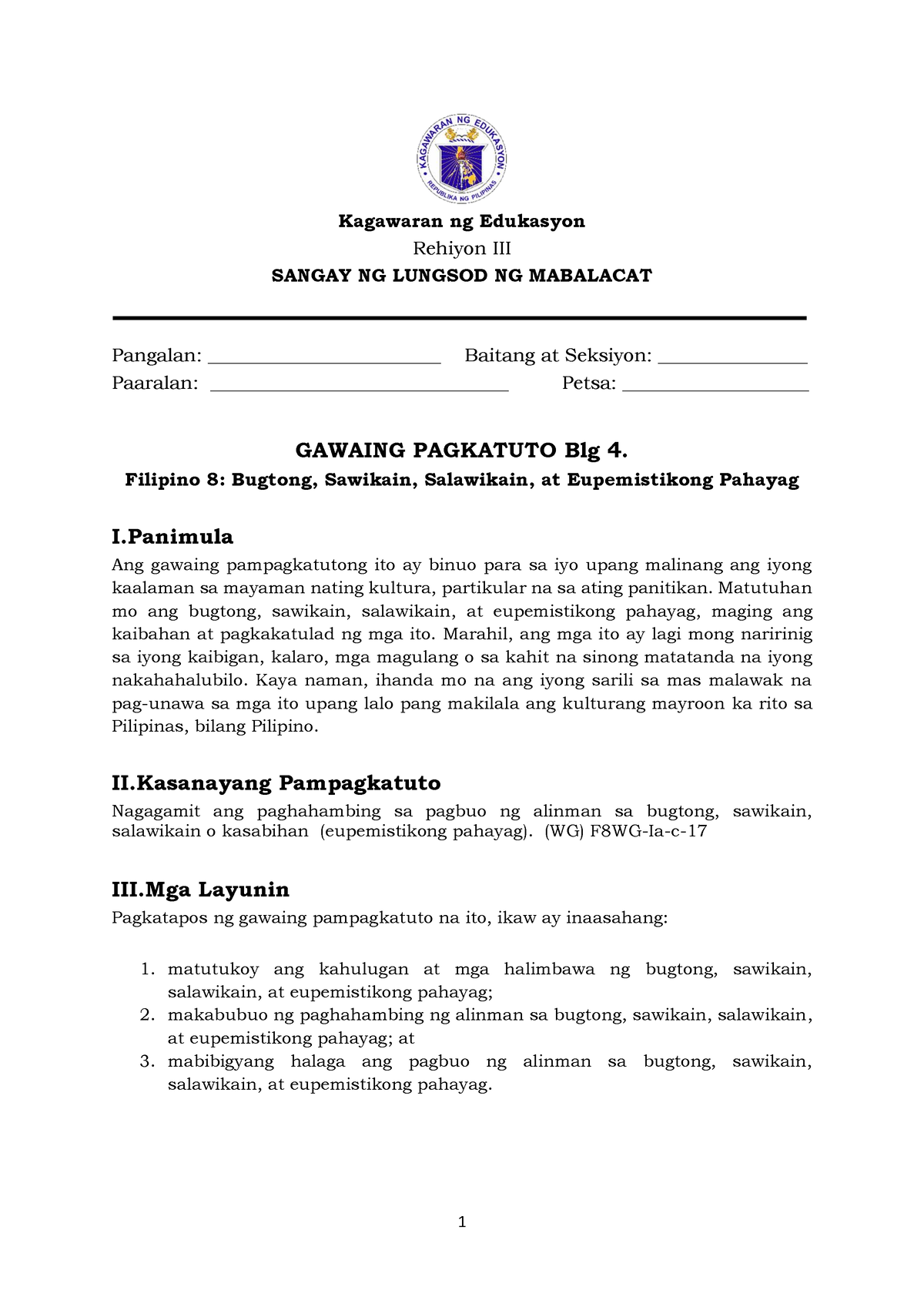 Filipino 8 Q1 Wk4 Nagagamit Ang Paghahambing Sa Pagbuo Ng Alinman Sa ...