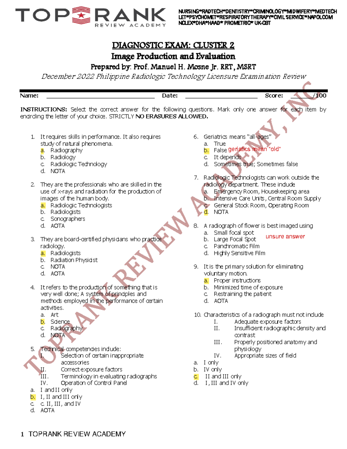 Cluster 2 (IPE) SUMMARY FOR ETHICS, ANATOMY, RADBIO, RADPRO 1