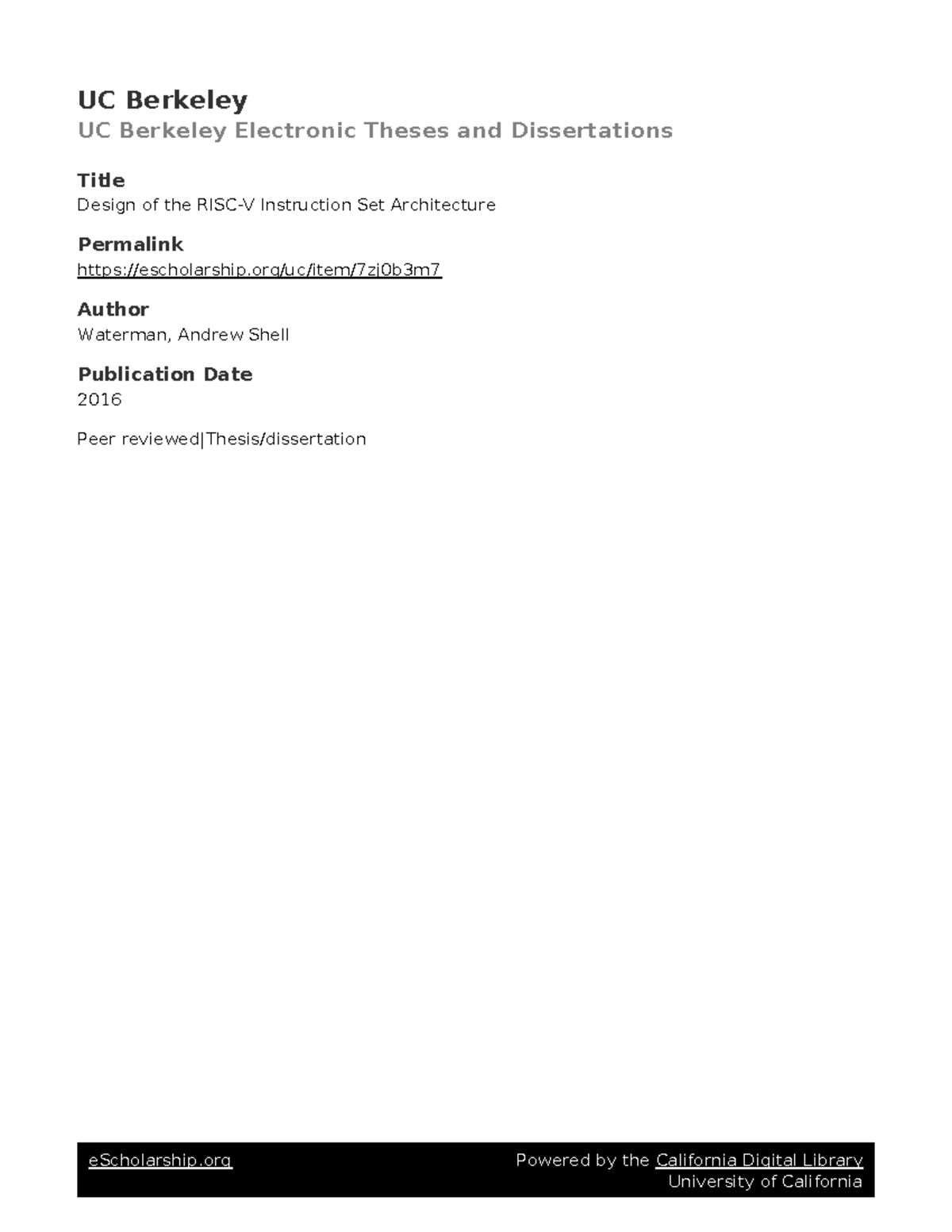 Riscv - UC Berkeley UC Berkeley Electronic Theses and Dissertations ...