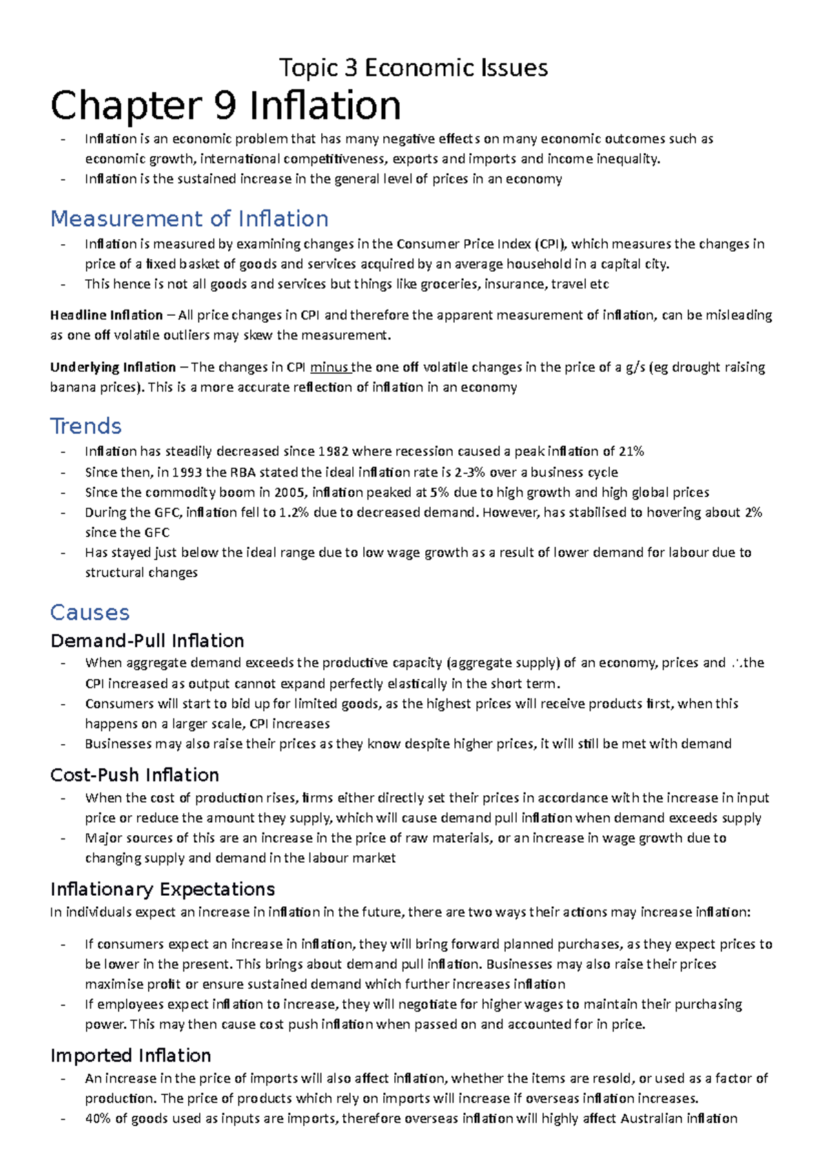 Chapter 9 Inflation Topic 3 Economics Notes - Studocu