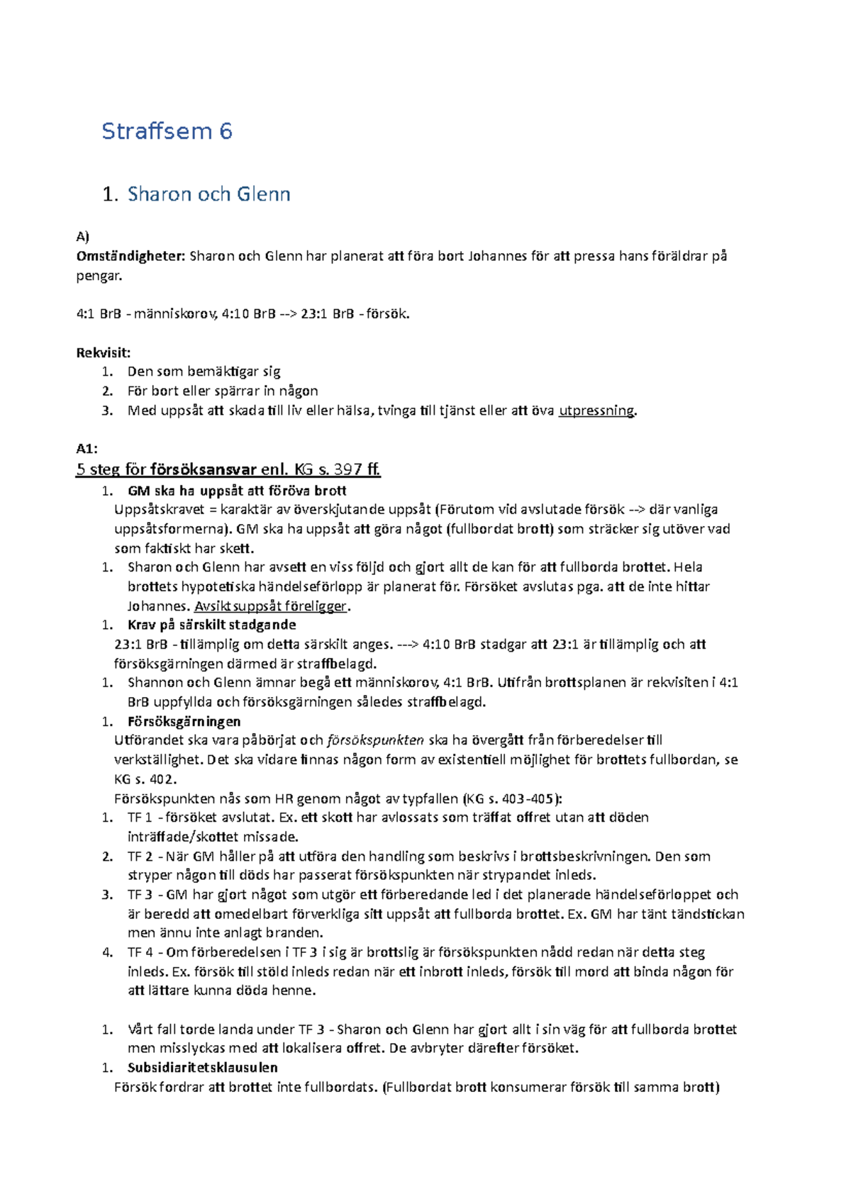 Straffrätt, seminarium 6 Straffsem 6 1. Sharon och Glenn A