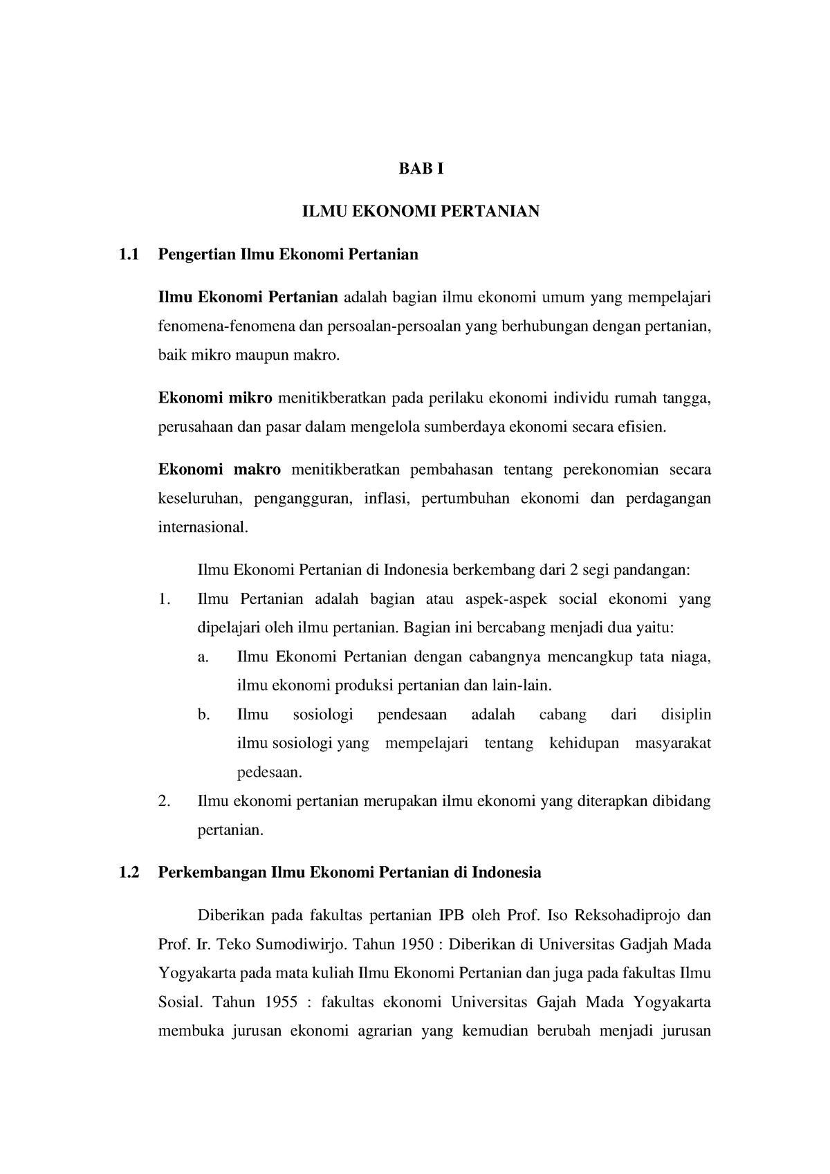 Bagian 1 Pengantar Ekonomi Pertanian - BAB I ILMU EKONOMI PERTANIAN 1 ...