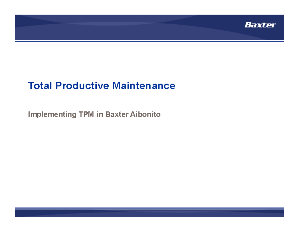 TPMintroductionAME Total Productive Maintenance Implementing TPM in