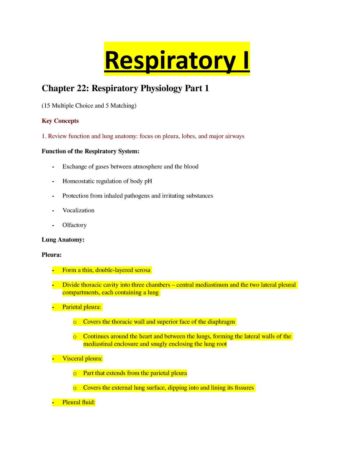 Lecture Notes Lectures 1 9 Complete Respiratory I Chapter 22