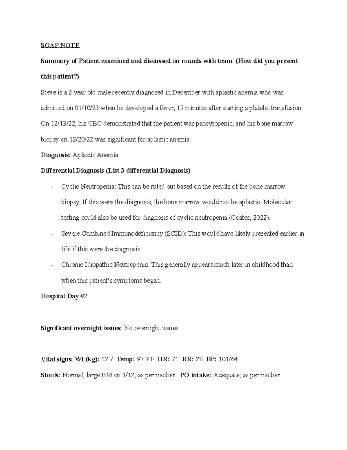 SOAP NOTE 1 - Soap note submitted - SOAP NOTE Summary of Patient ...