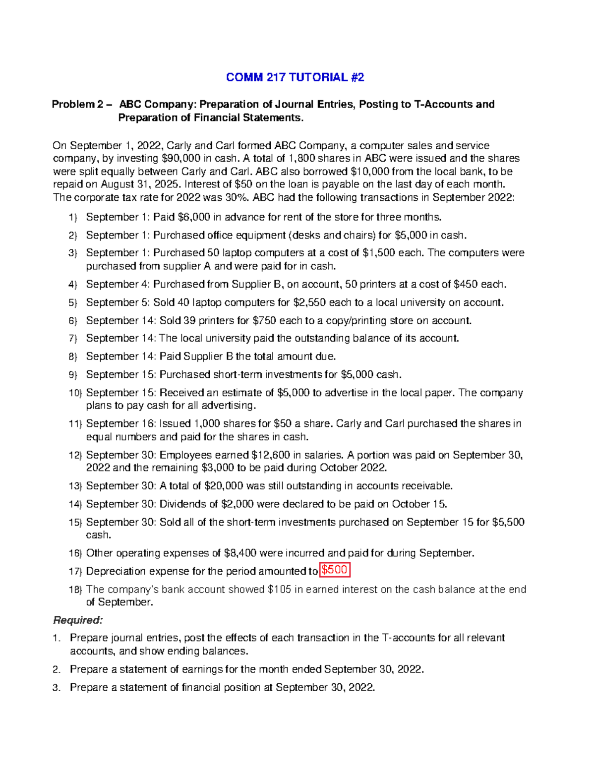 COMM 217 - Tutorial 2 - Problem - Winter 2023 - COMM 217 TUTORIAL ...