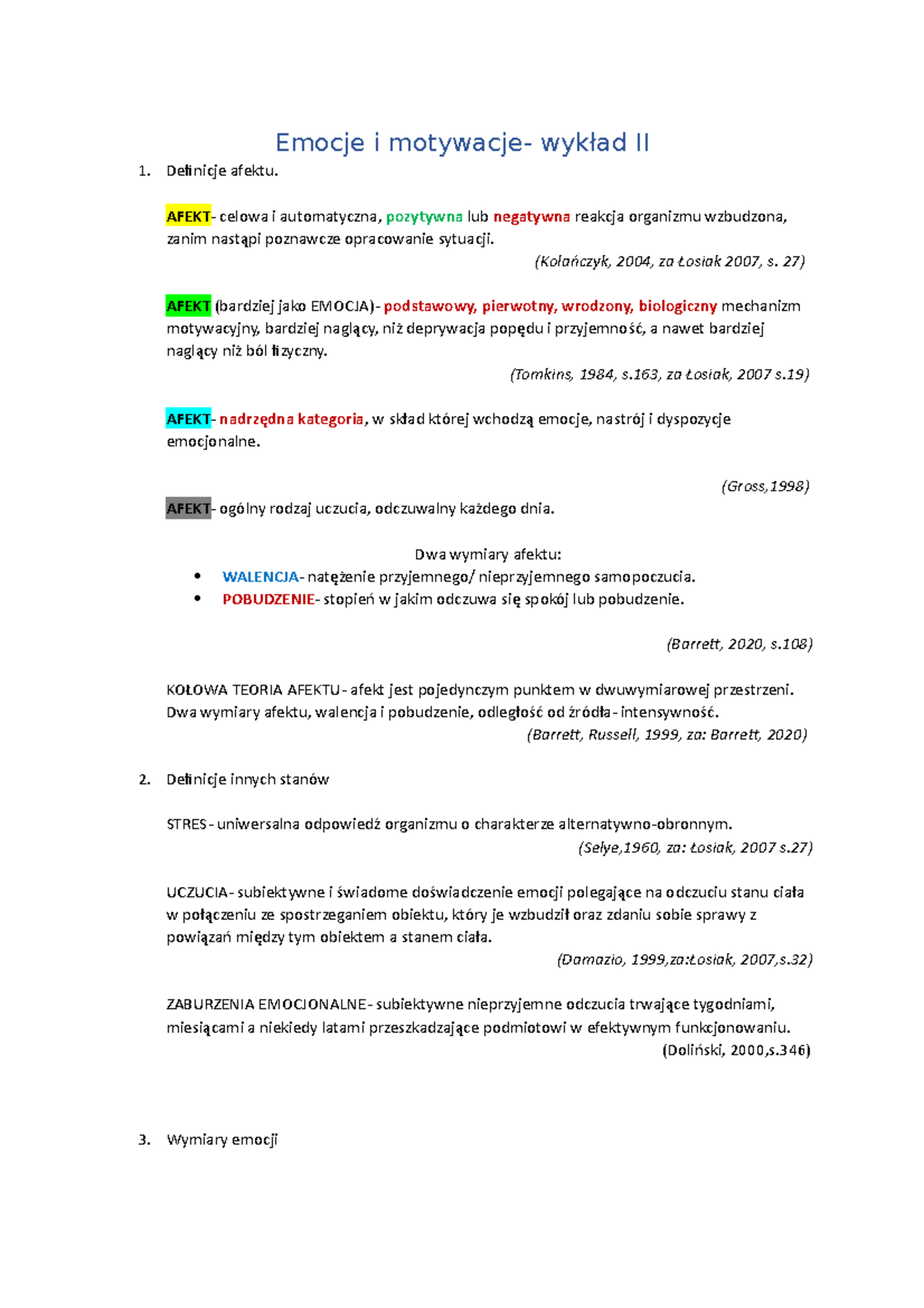 Emocje I Motywacje- Wykład II - Emocje I Motywacje- Wykład II Definicje ...