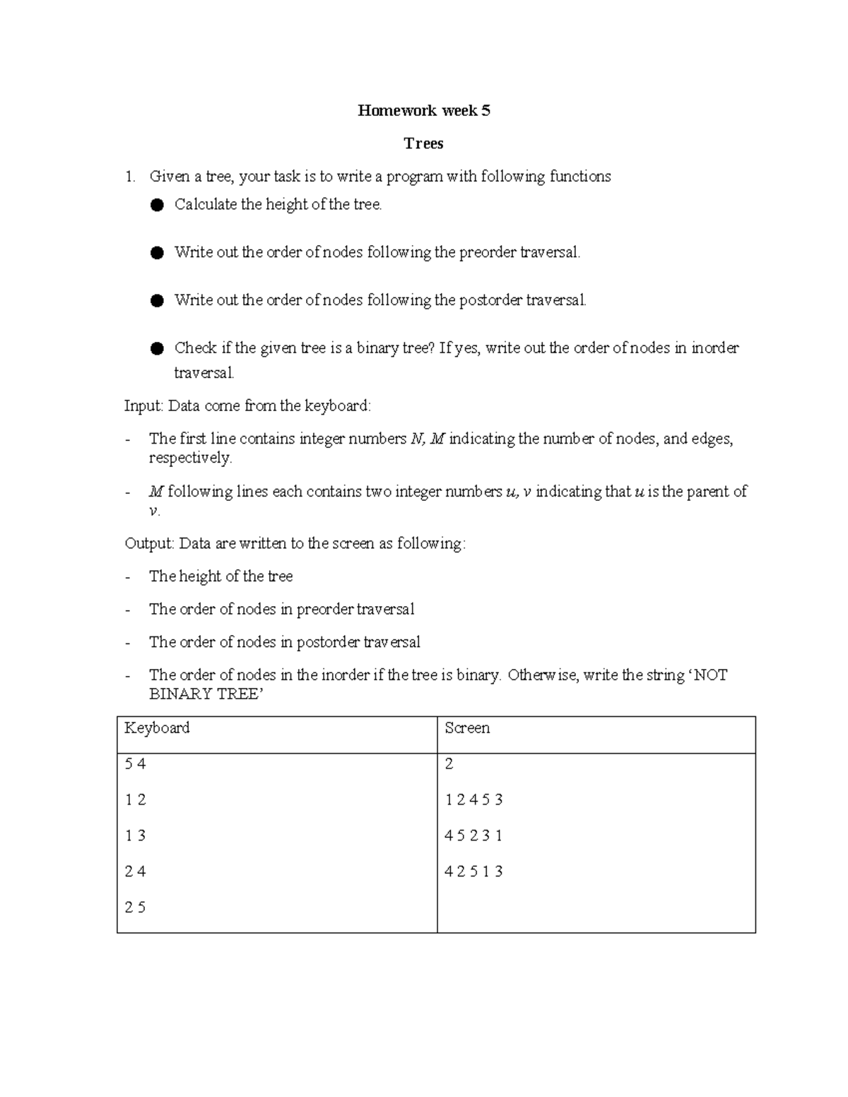 Assignments - dsd - Homework week 5 Trees Given a tree, your task is to ...