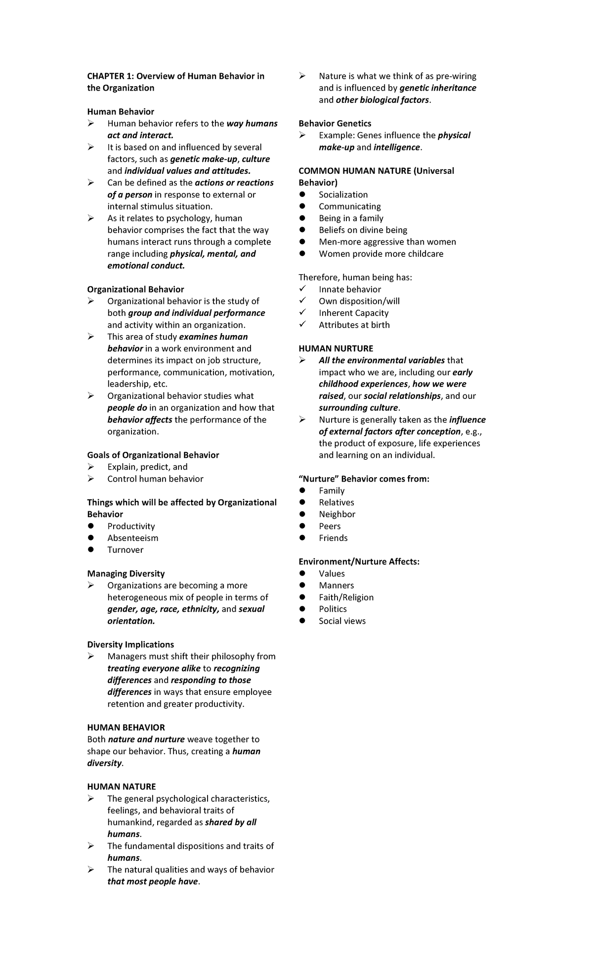 HBO- Prelim - Human Behavior in an Organization Chapter 1-4 reviewer ...