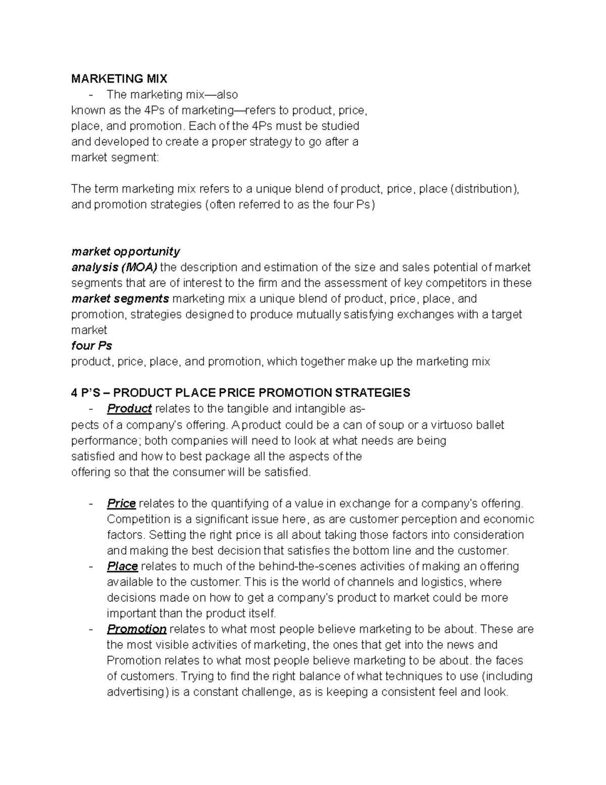 Marketing - lec - MARKETING MIX The marketing mix—also known as the 4Ps ...