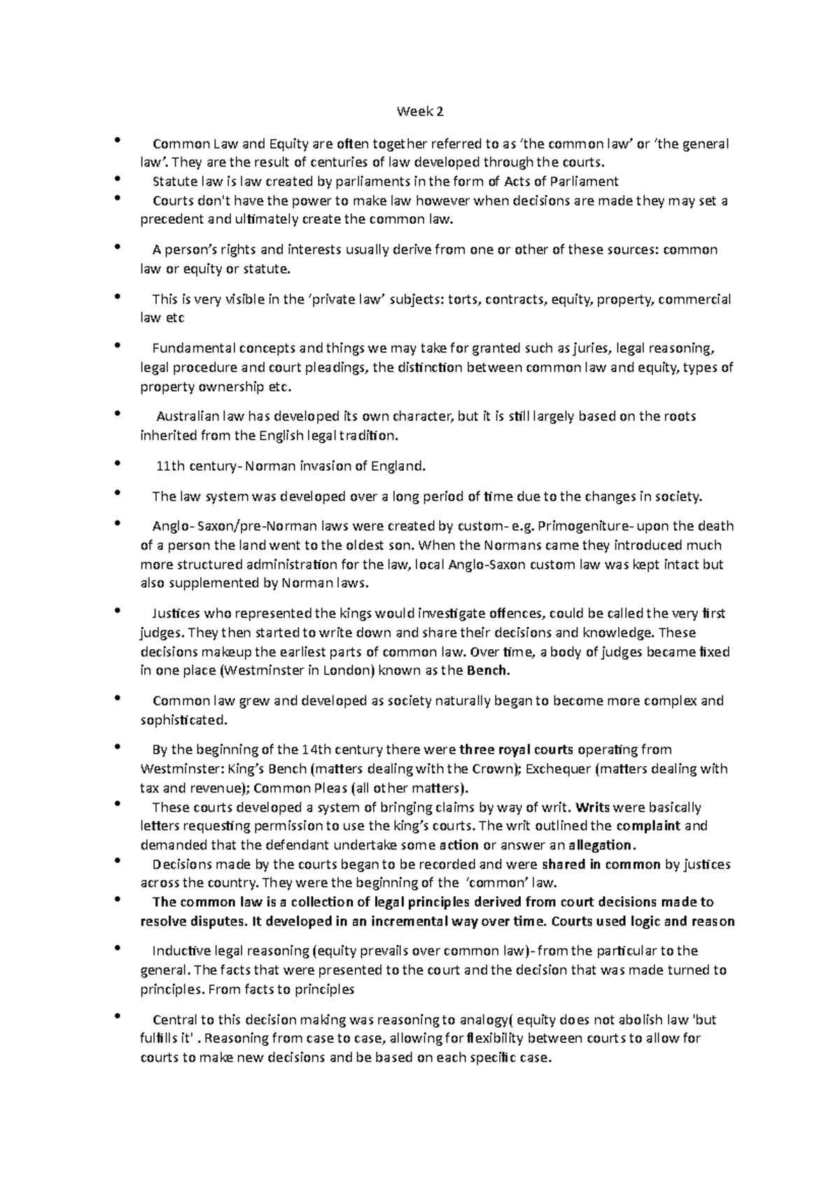 Weeks 1-5 lectures - Lecture notes - Week 2 Common Law and Equity are ...