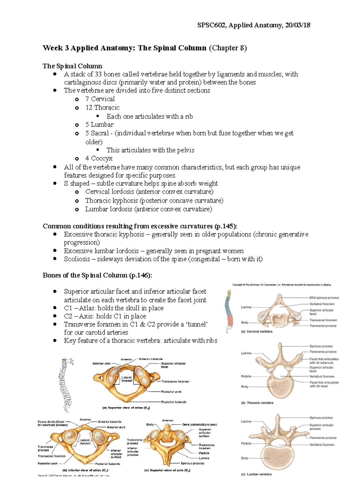 SPSC, Applied Anatomy - The Spinal Column - SPSC602, Applied Anatomy ...