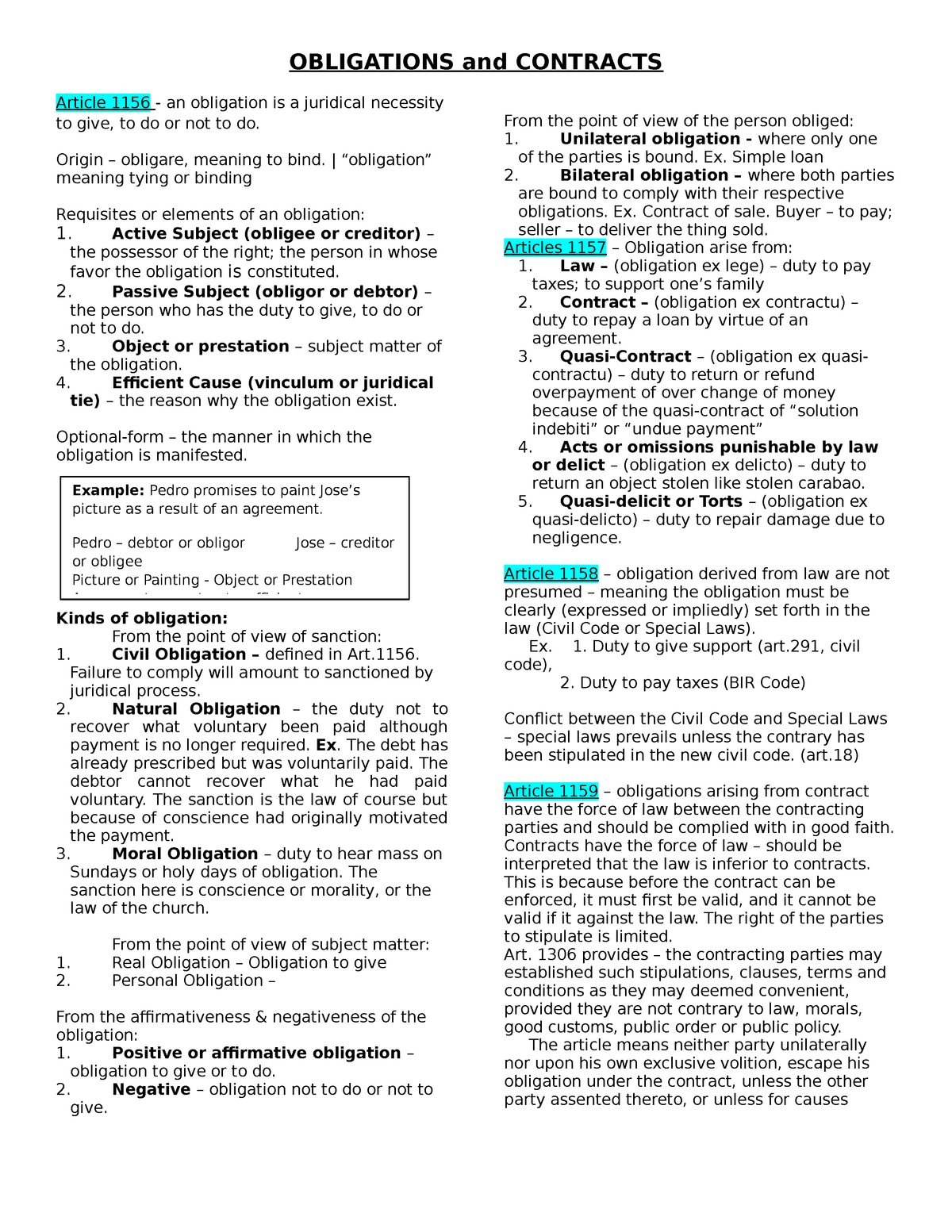 Obligations And Contract 1 OBLIGATIONS And CONTRACTS Article 1156 