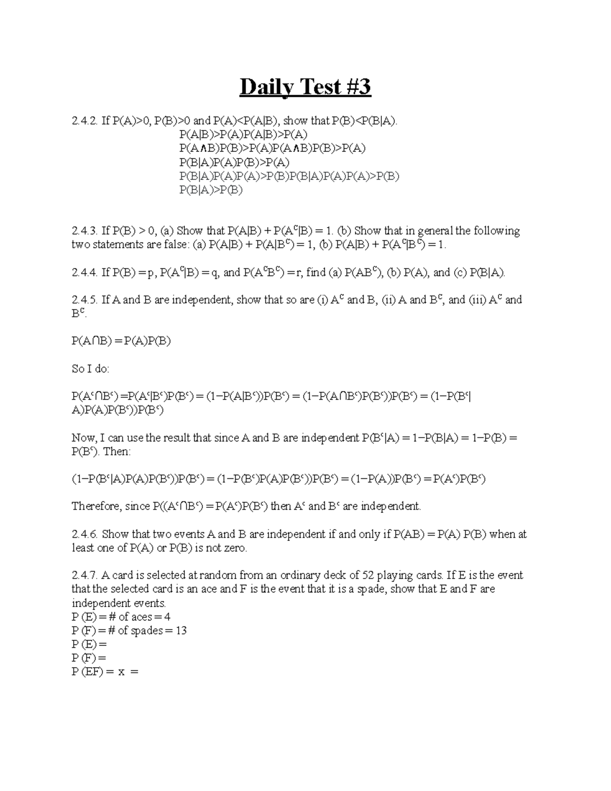 Daily Test 3 None Daily Test 2 4 If P A 0 P B 0 And P A 