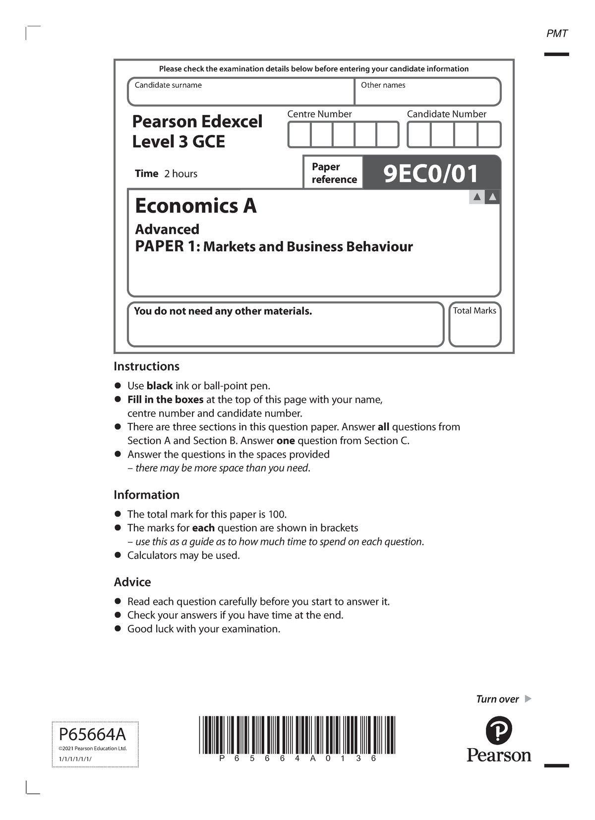 June 2021 QP - Paper 1 Edexcel (A) Economics A-level - P65664A0136 Turn ...