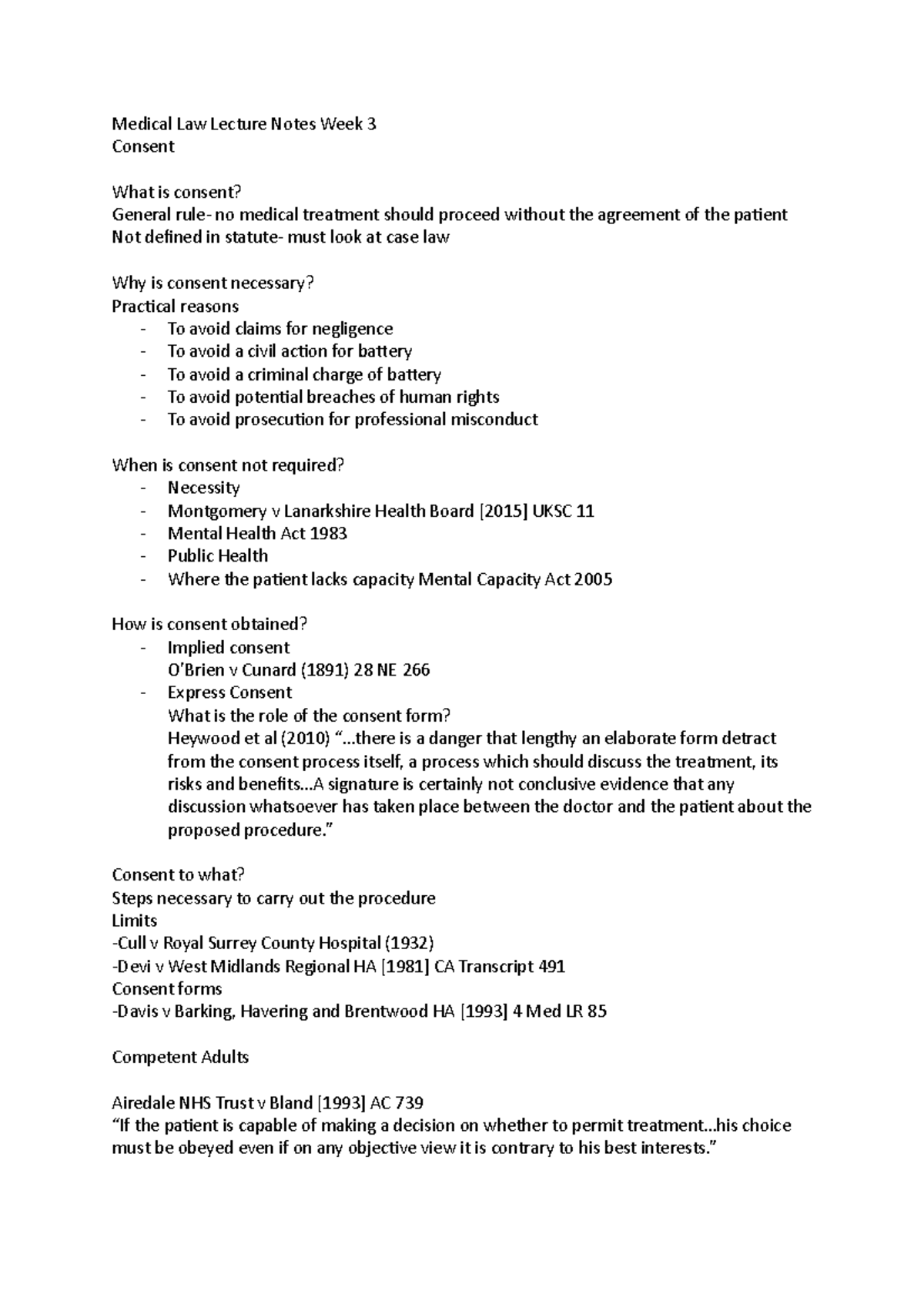 Medical Law Lecture Notes Week 3 - . is a danger that lengthy an ...
