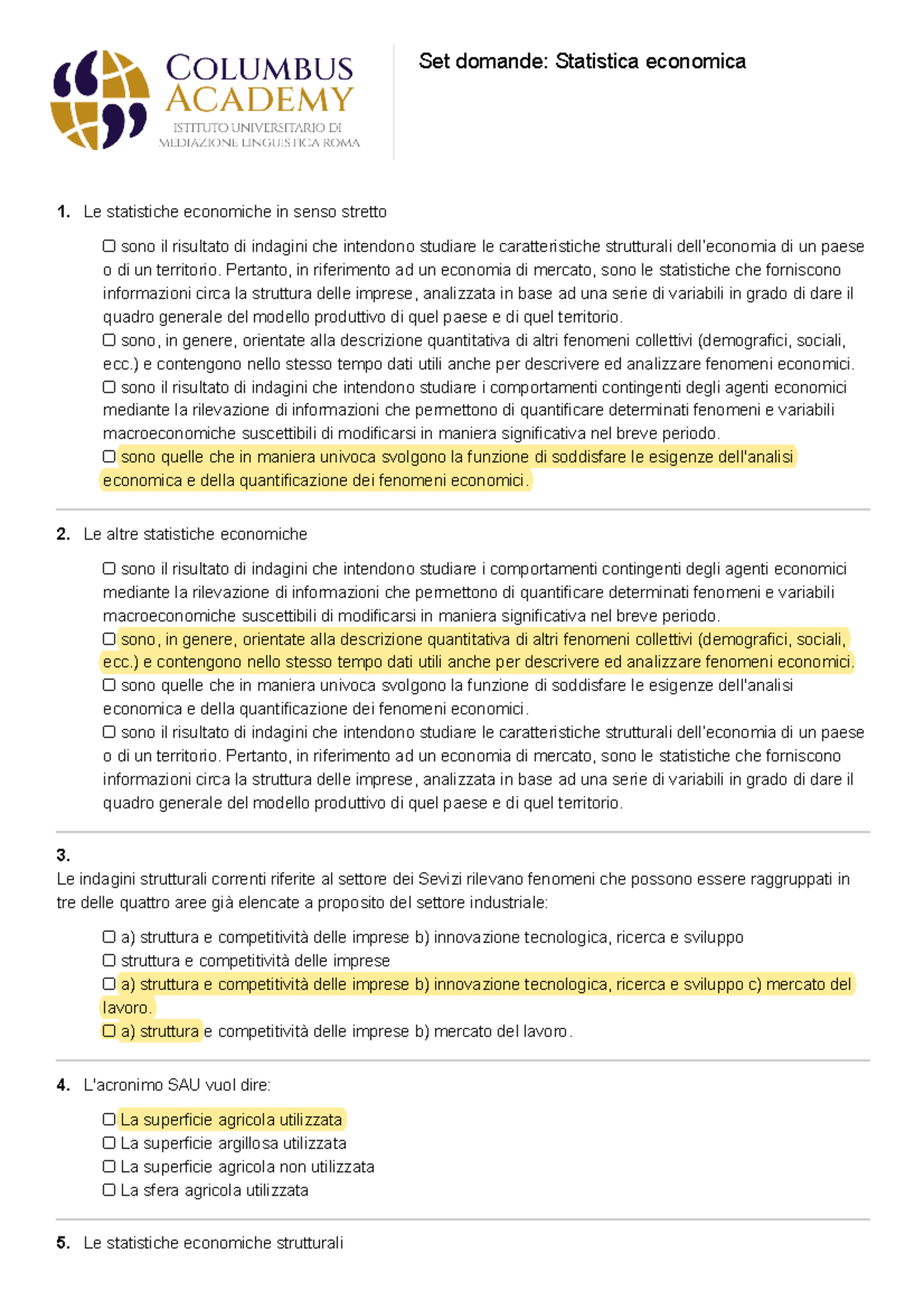 Statistica economica [6 CFU] Corsi Singoli - Columbus Academy - Set ...