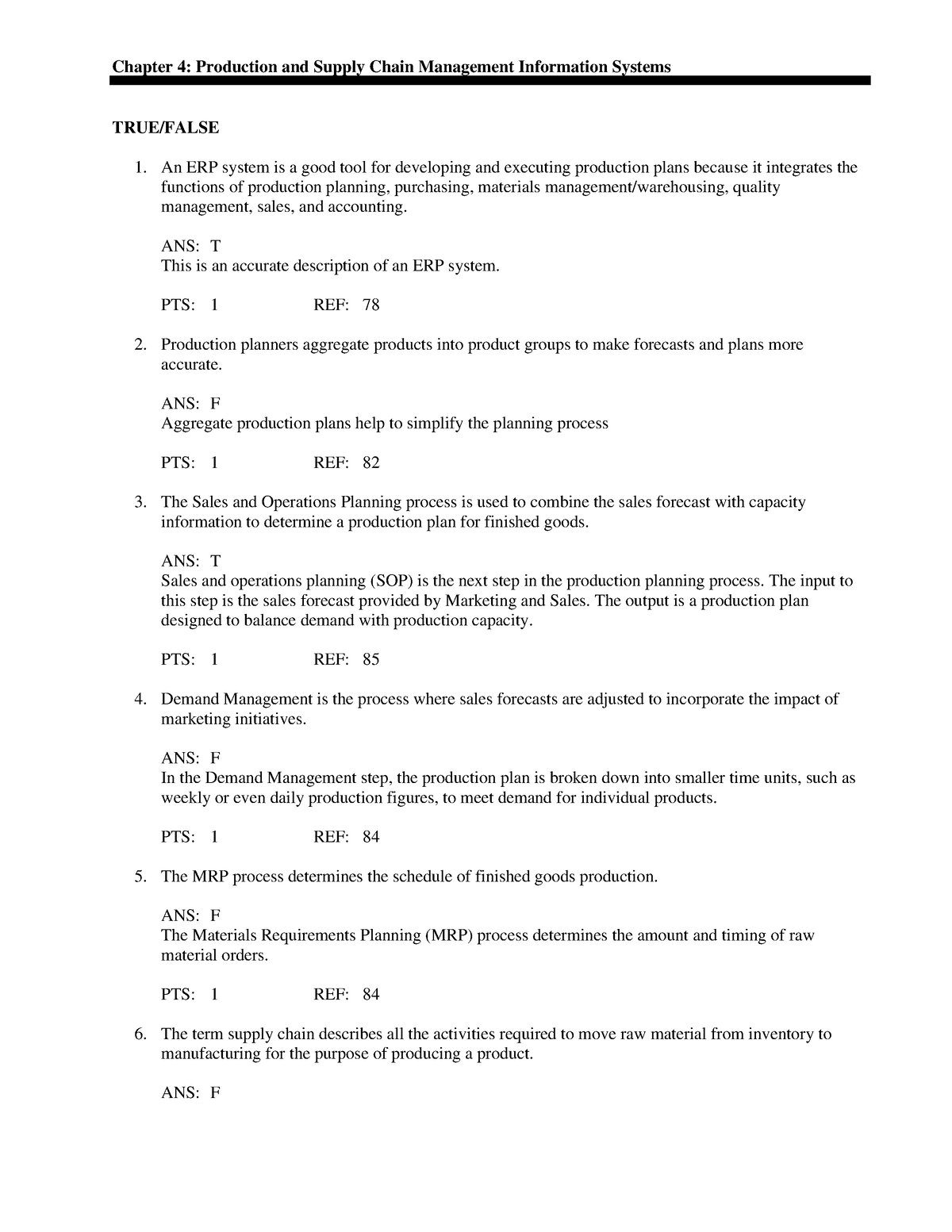 CH04 TB - Test Bank - Chapter 4: Production And Supply Chain Management ...