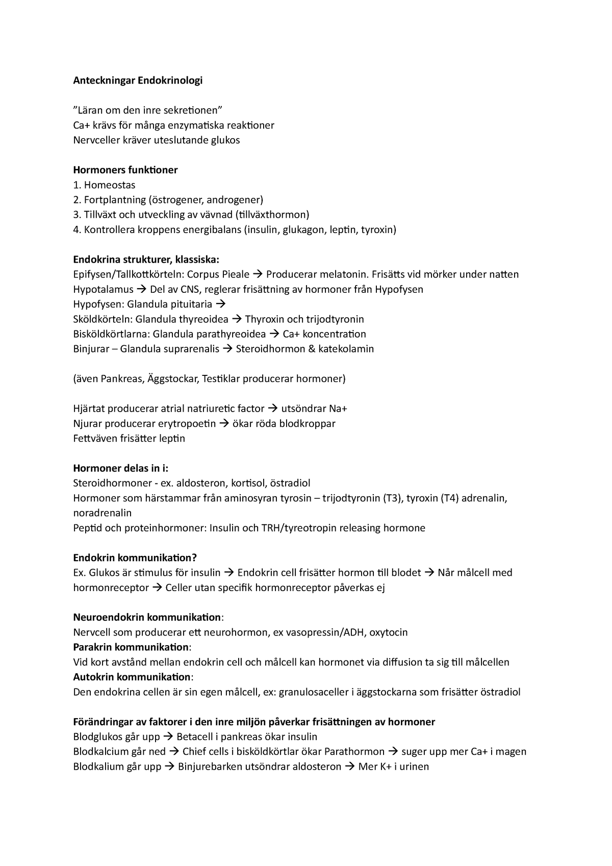 Anteckningar - Fysiologi och anatomi I - 3PT012 - - StuDocu