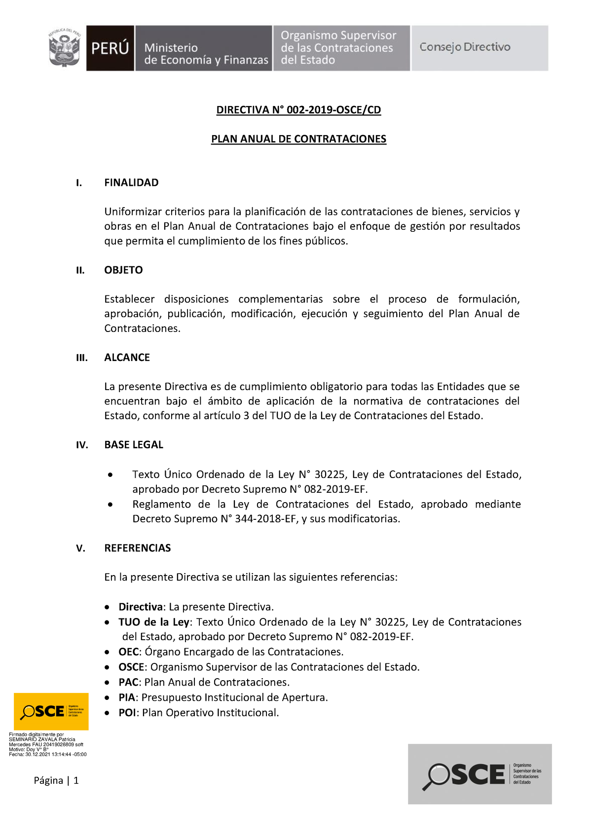 Directiva N° 002-2019- Oscecd - DIRECTIVA N° 002-2019-OSCE/CD PLAN ...