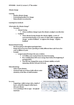 W12, L1 - W12, L1 - ERTH1000 – Week 12, Lecture 1, 9th November Climate ...