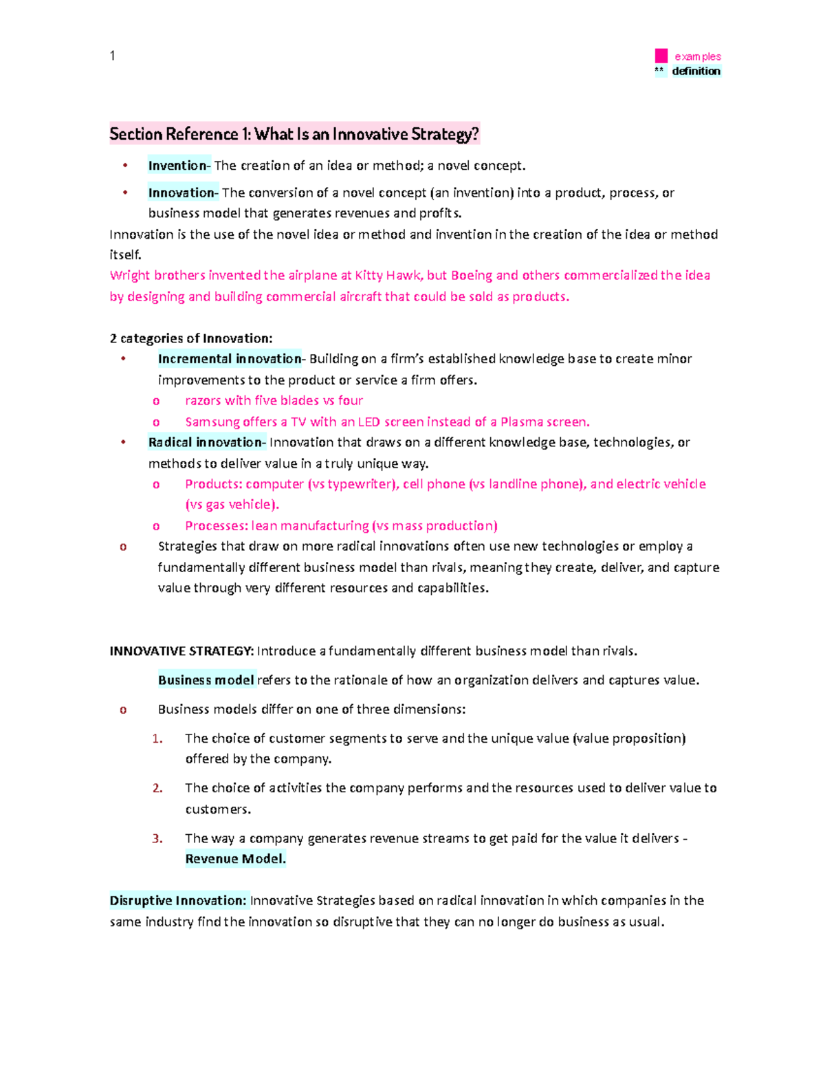 CH 10 - ch 10 innovation strategies notes - ** definition Section ...