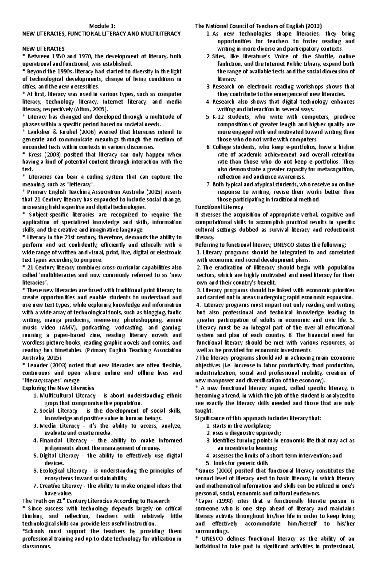 Handouts - Module 3 to 4 - Module 3: NEW LITERACIES, FUNCTIONAL ...