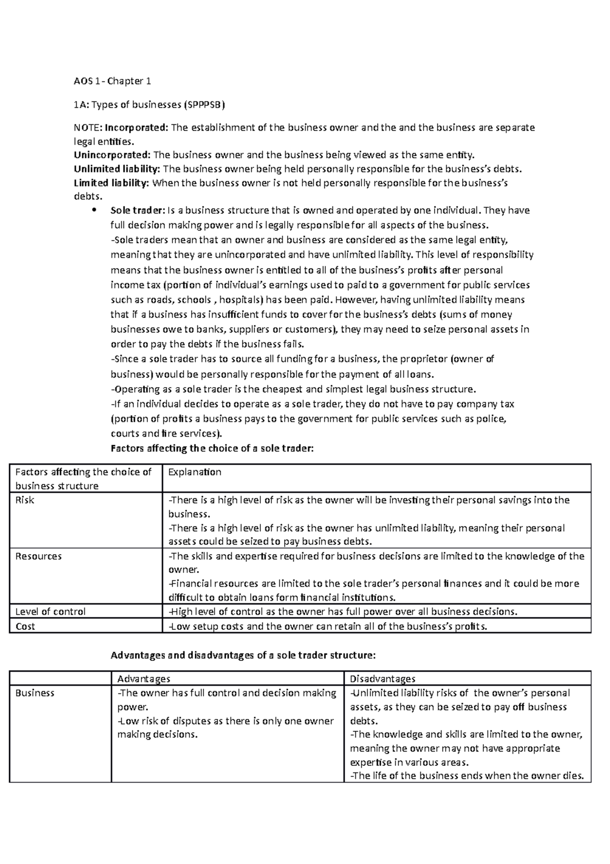 AOS 1- Chapter 1 Business Management Unit 3 - AOS 1- Chapter 1 1A ...