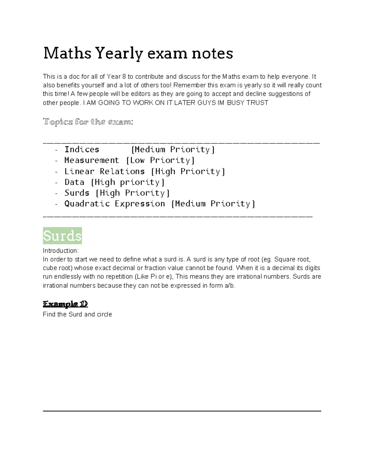 year 8 maths yearly revision - Maths Yearly exam notes This is a doc ...