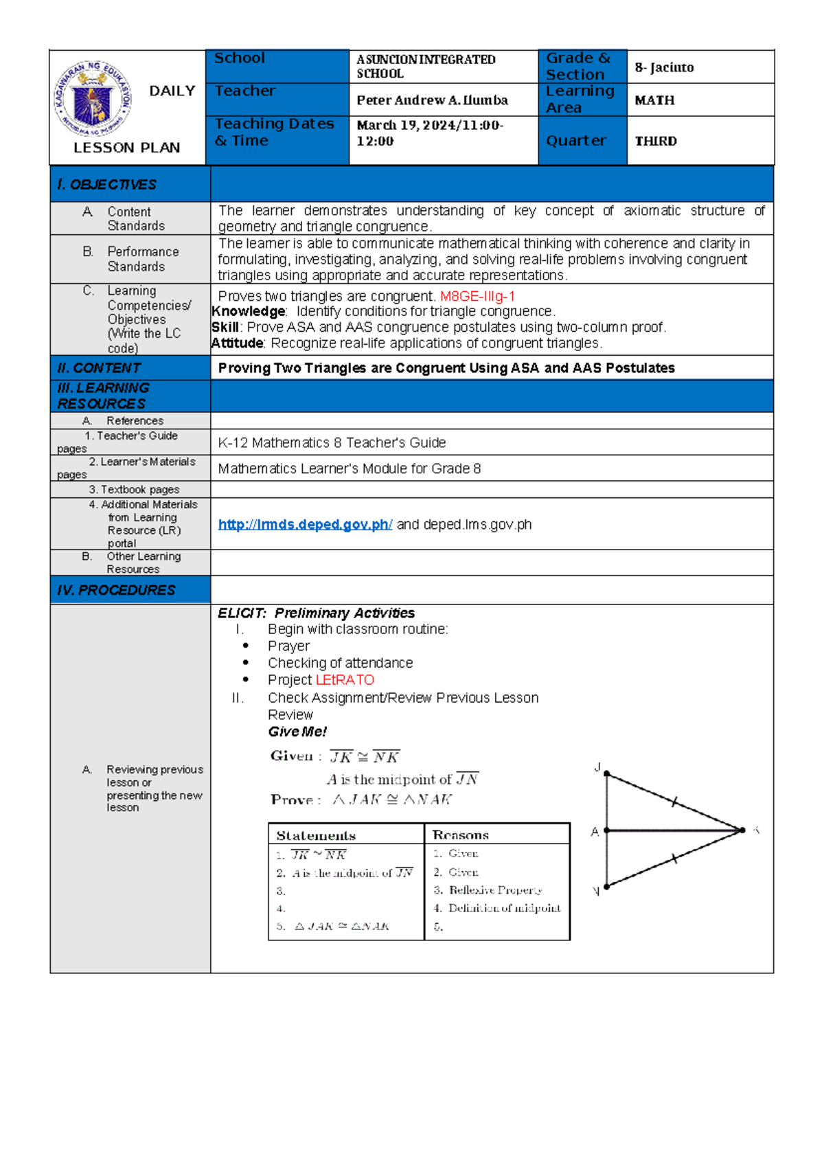Grade 8 Q3 M6 Lesson Plan - DAILY LESSON PLAN School ASUNCION ...