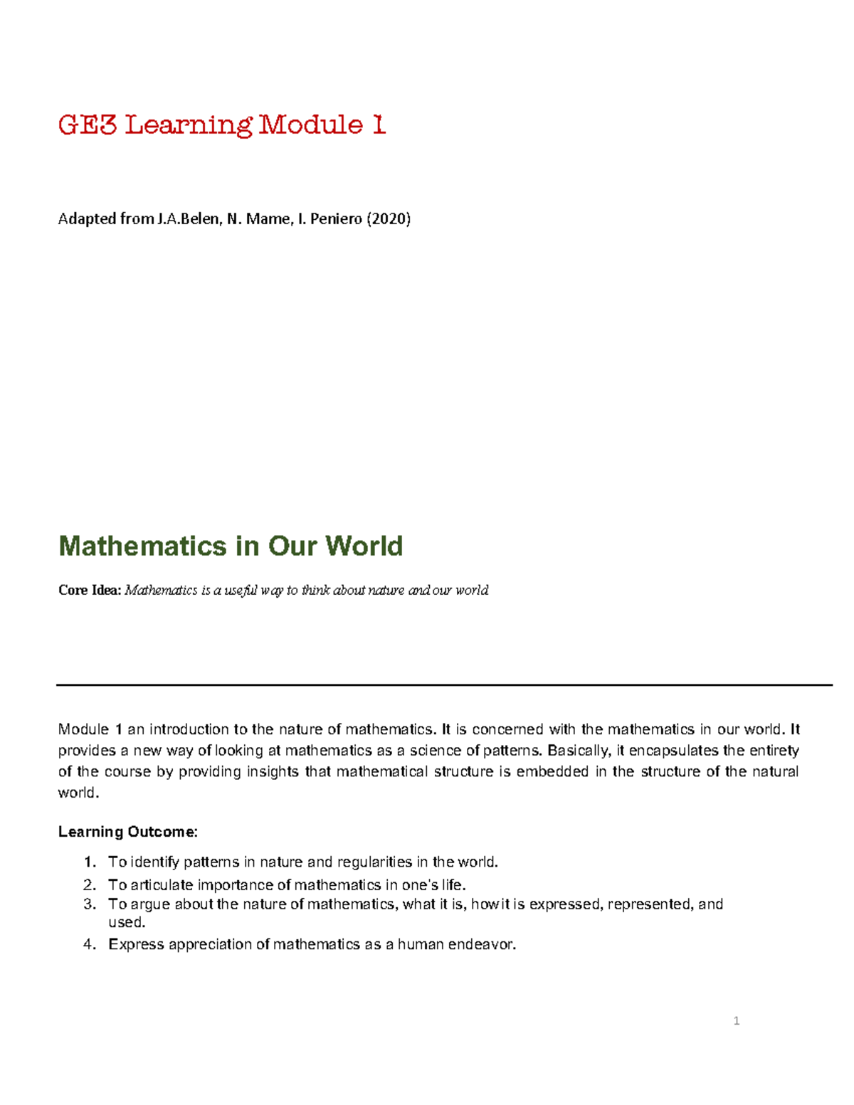 GE3 Learning Module 1 - Mathematics In The Modern World - GE3 Learning ...