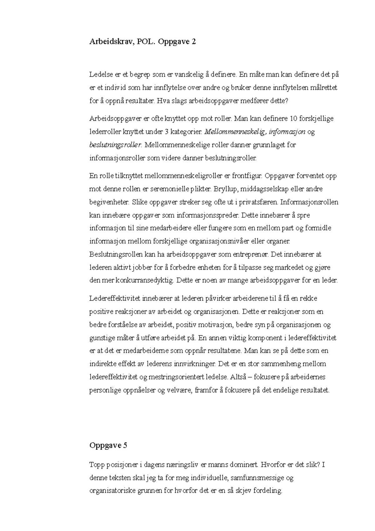 Arbeidskrav POL 3 - Eksempel på besvarelse - Arbeidskrav, POL. Oppgave ...