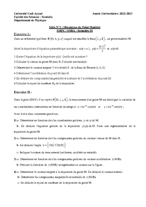 Serie 2 21 22 - Module de physique - M´ecanique du Point Mat´eriel Fili ...