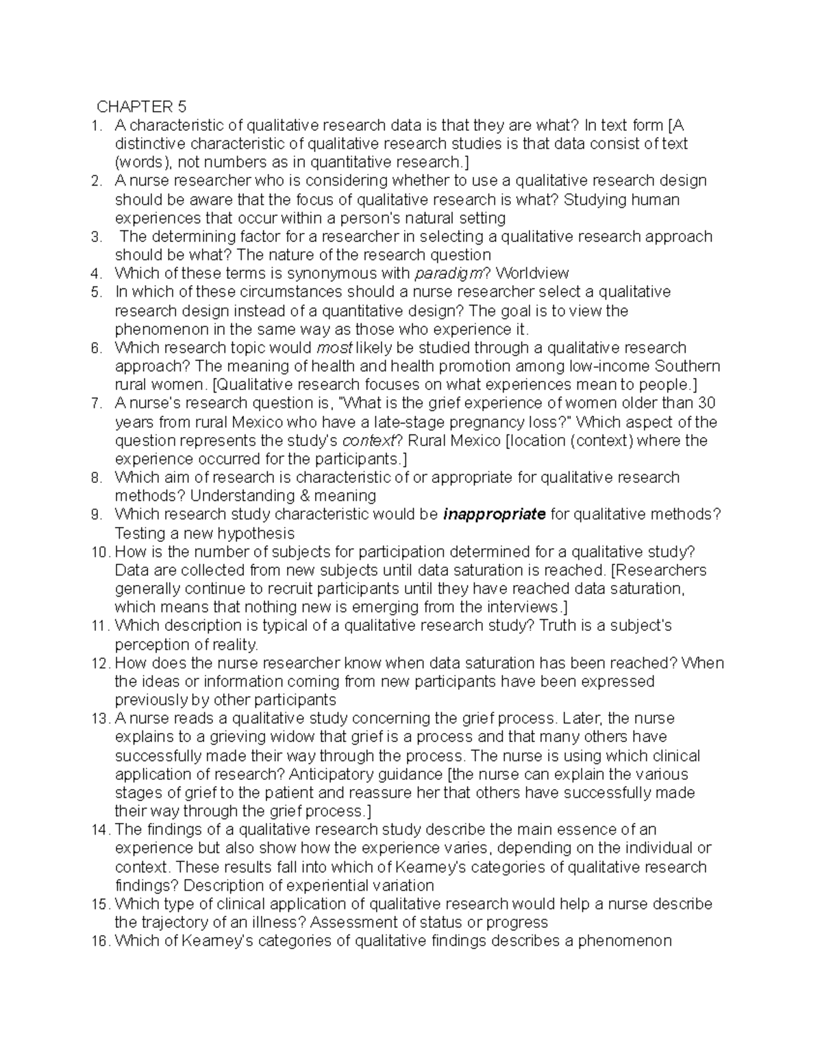 EBP test review - CHAPTER 5 A characteristic of qualitative research ...