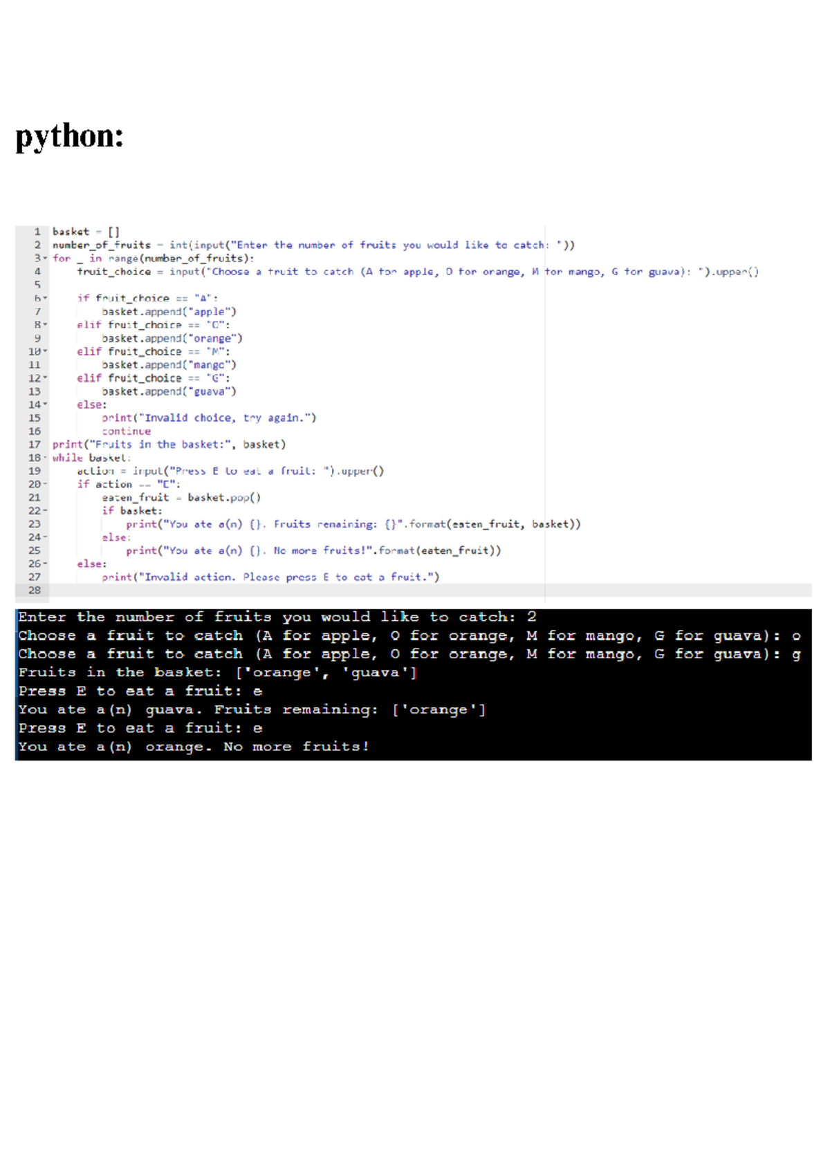 William 04 Hands-on Activity 1 - python: 1 basket 2 number of fruits ...
