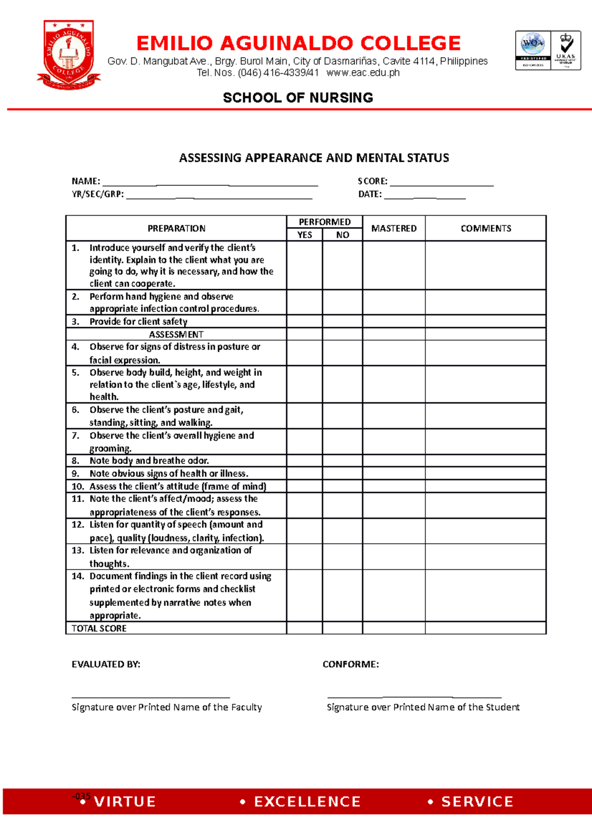 Assessing Appearance AND Mental Status ` ASSESSING APPEARANCE AND