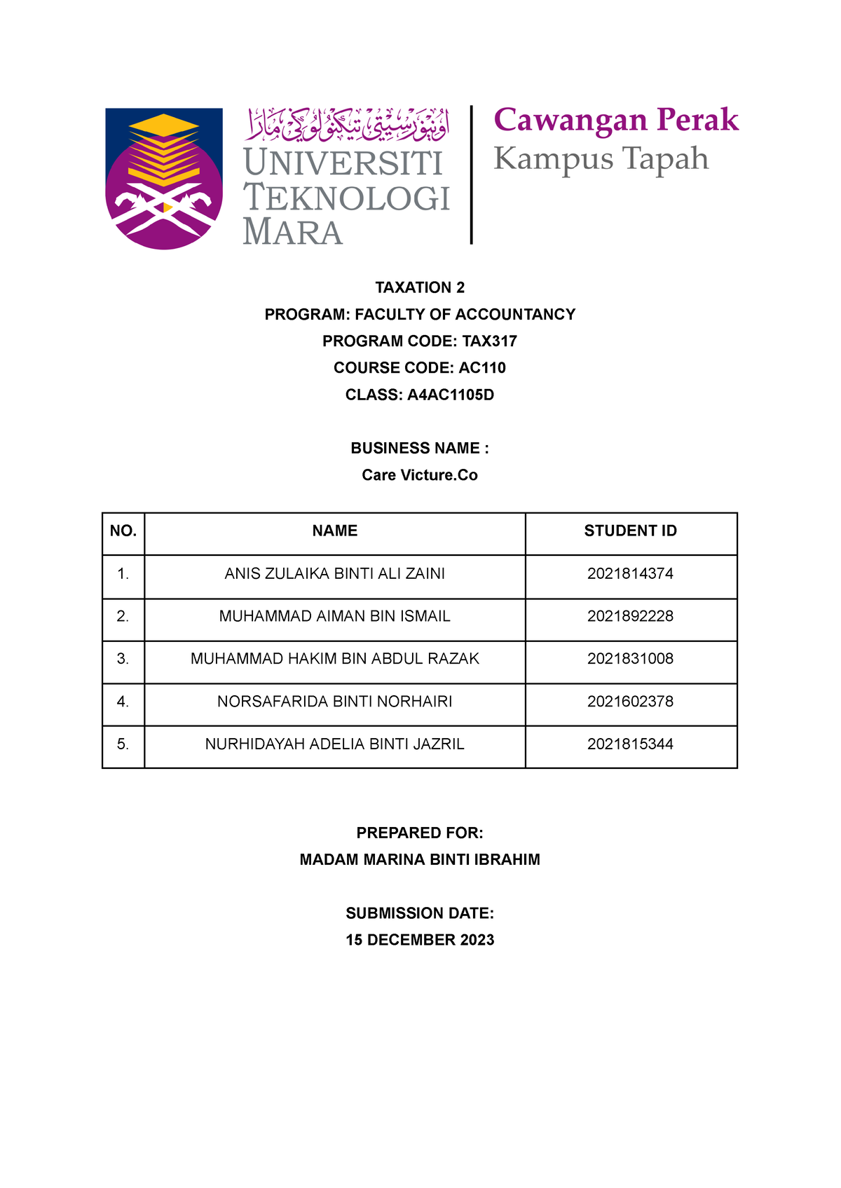 group assignment tax317