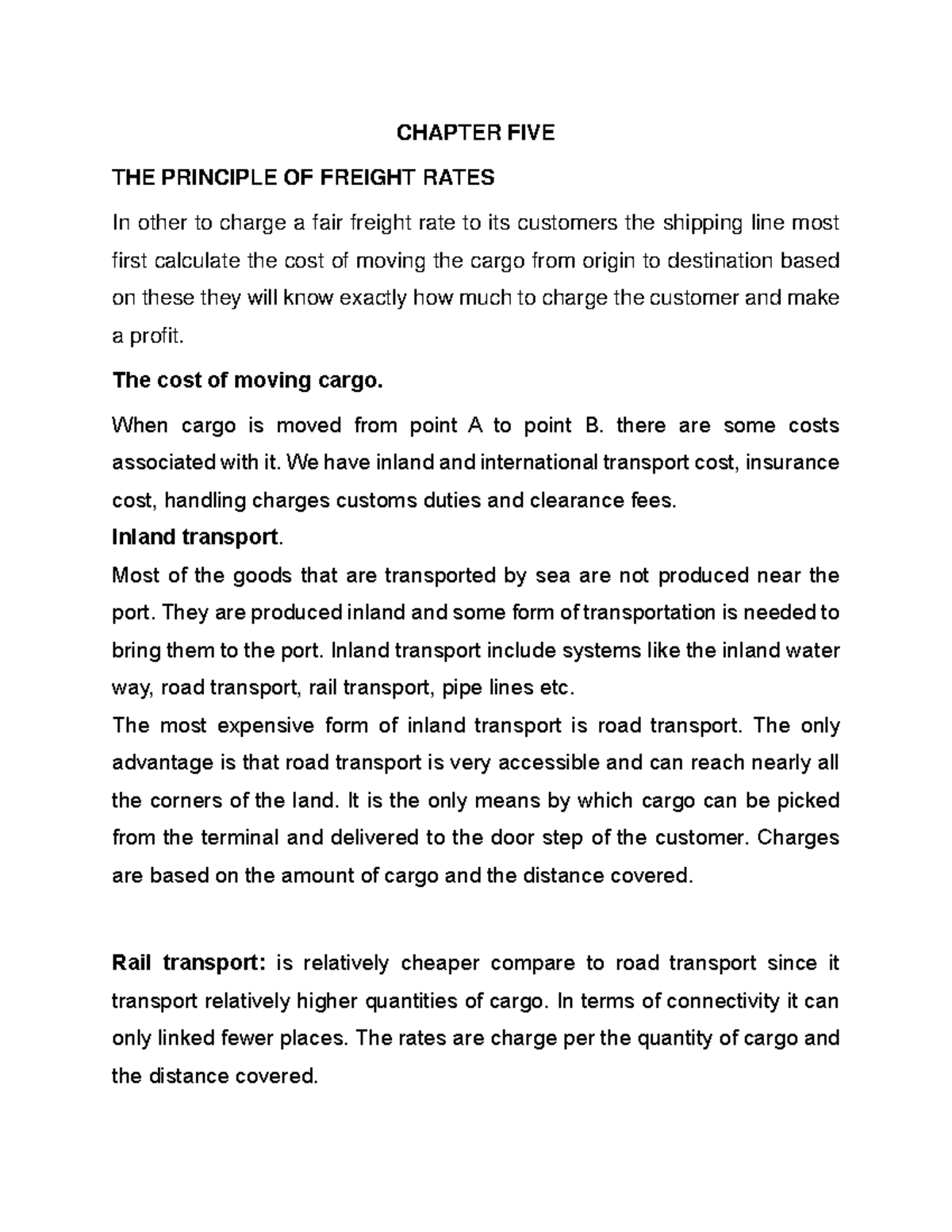 Lesson TWO SEA Freight AND Tarrifs - CHAPTER FIVE THE PRINCIPLE OF ...