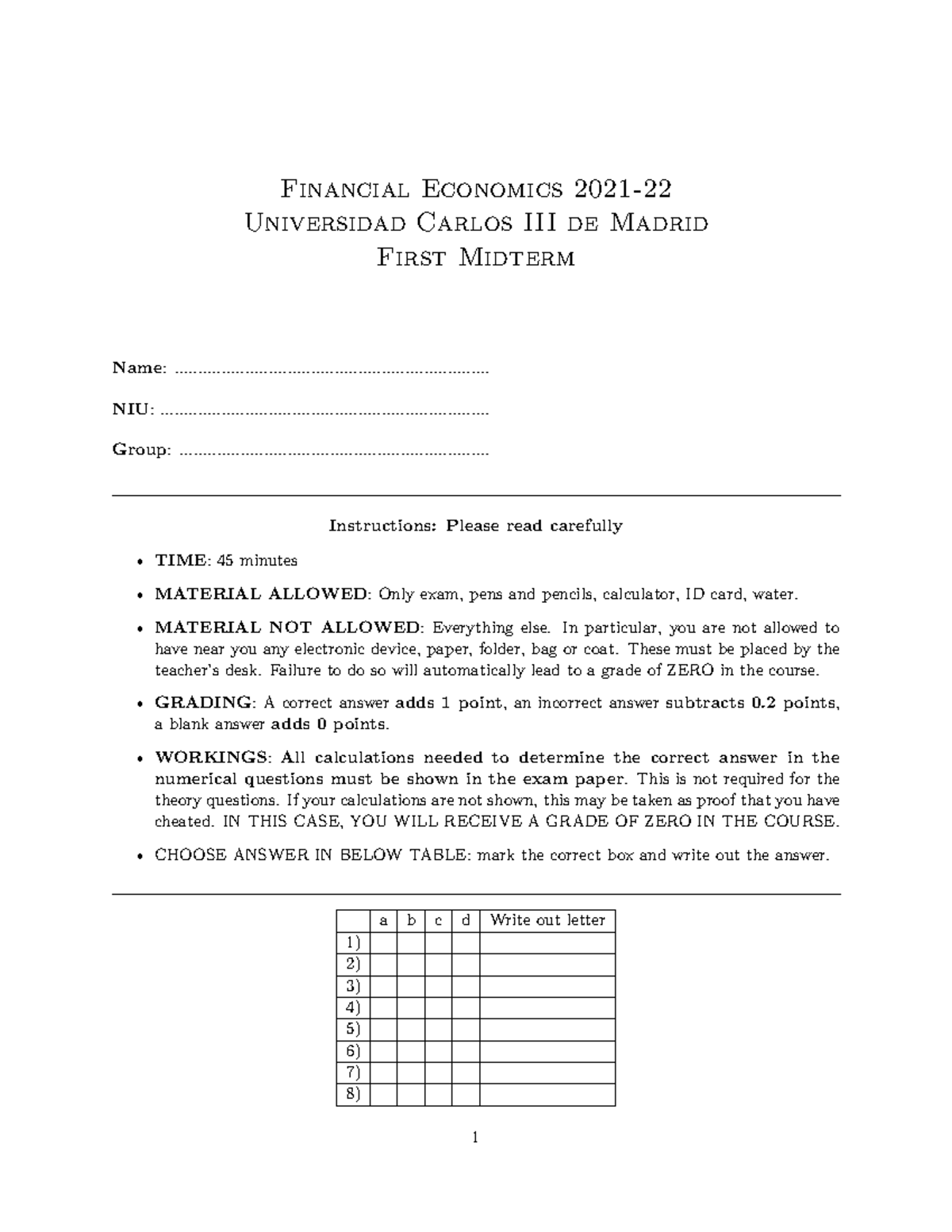 First Midterm 2021 - Parcial 1 - Financial Economics 2021- Universidad ...