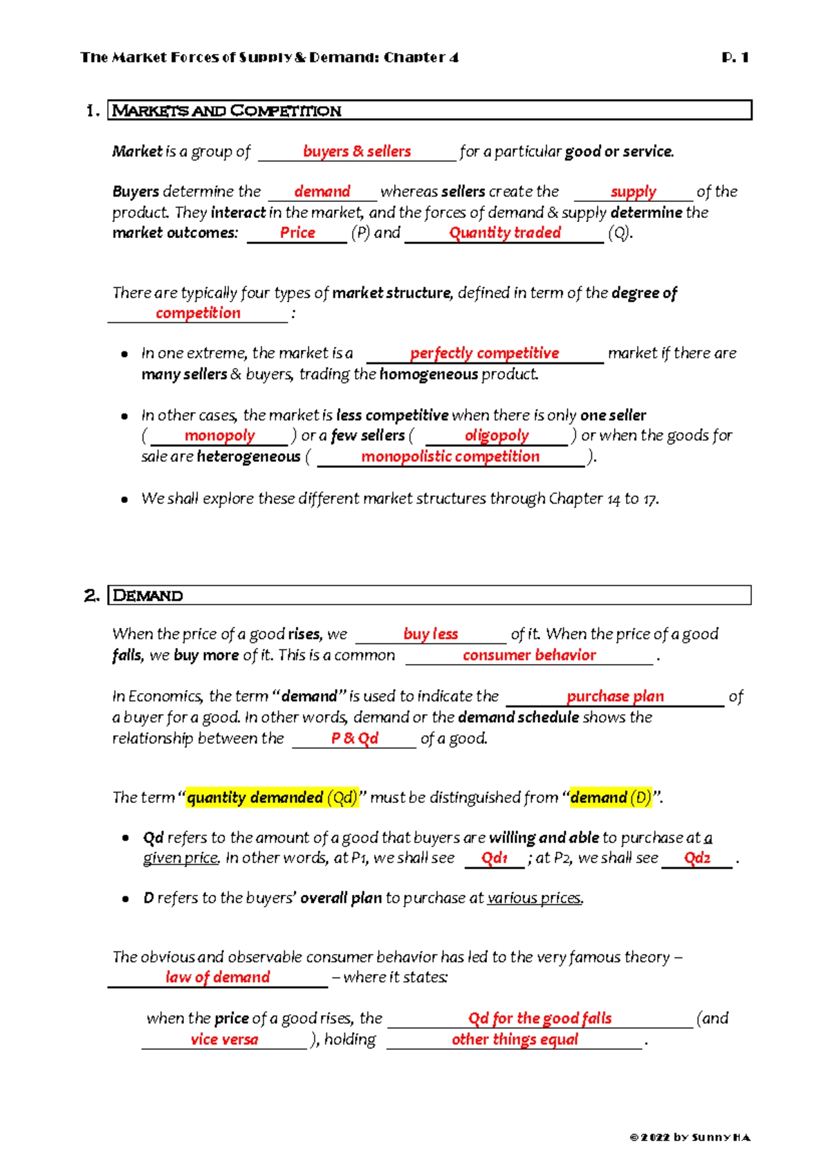Dsme 4 - Notes - 1. Markets and Competition Market is a group of buyers ...