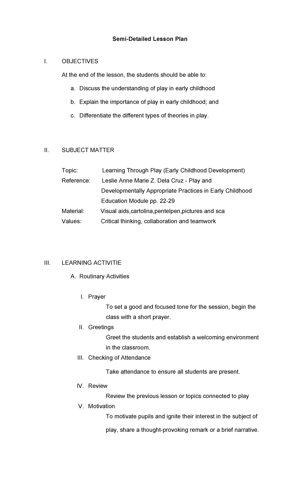 Semi-detailed Lesson Plan 1 - Introduction To Brake System - Semi 