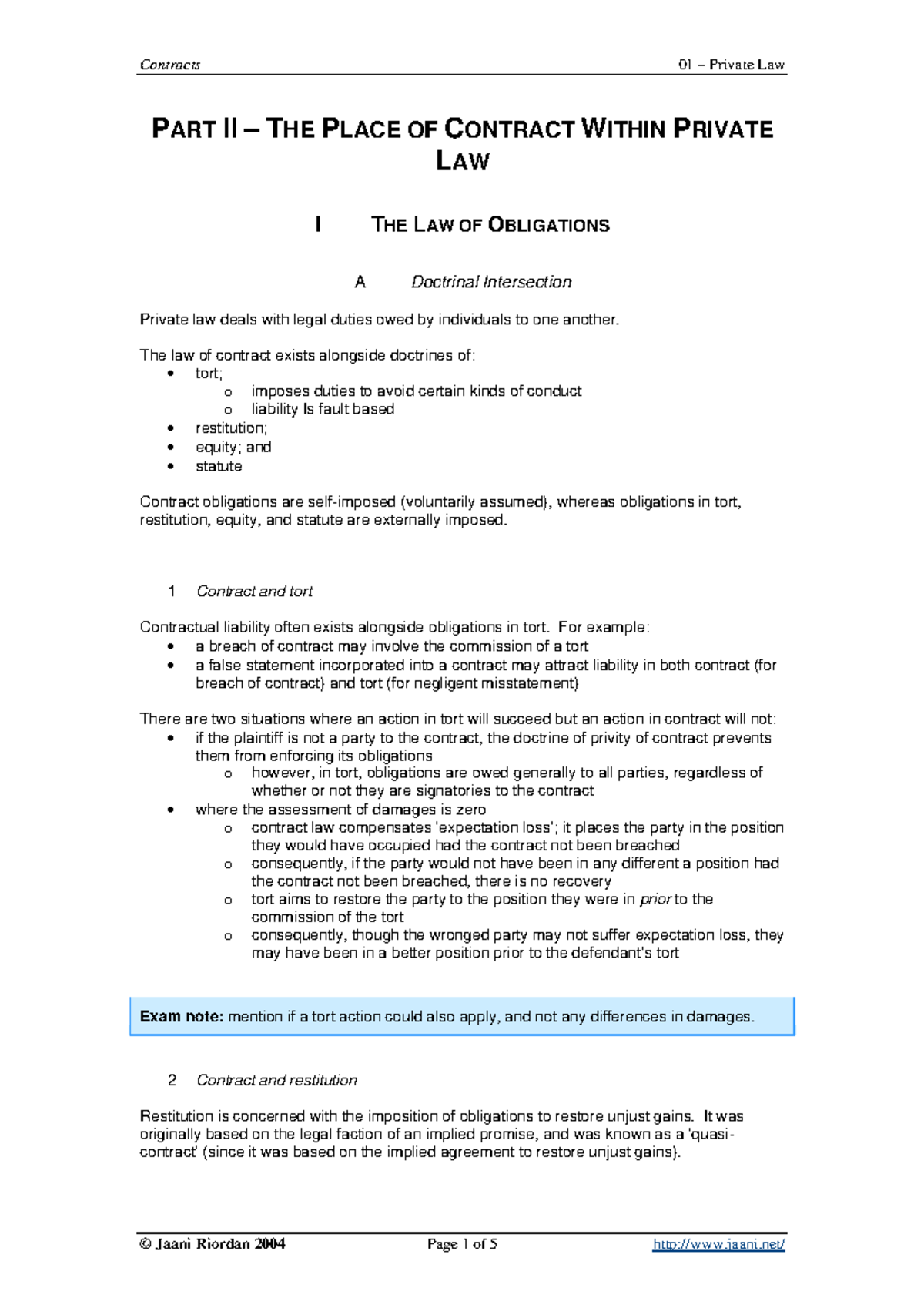 02 Private Law - PART II – THE PLACE OF CONTRACT WITHIN PRIVATE LAW I ...