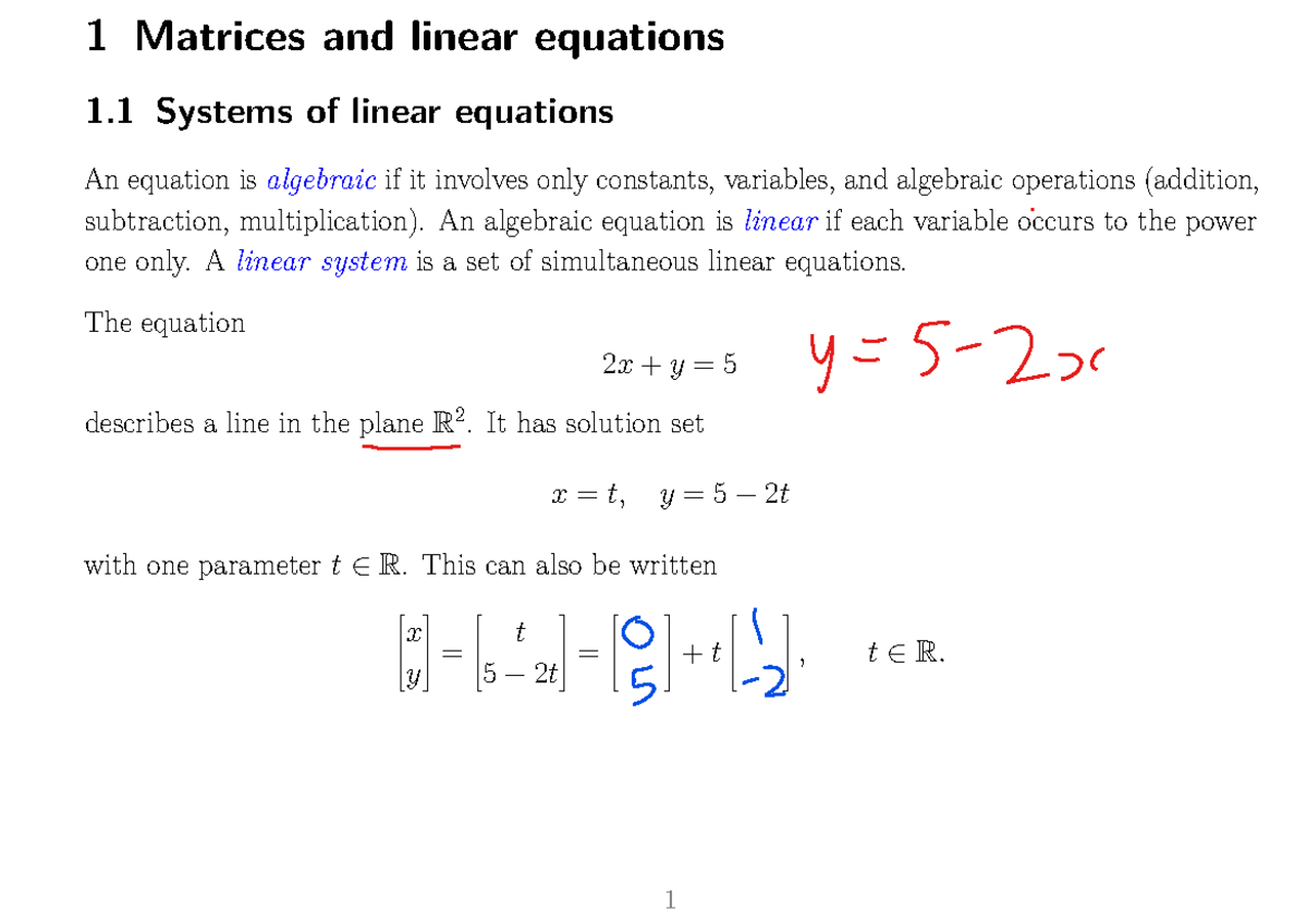 Matrices And Linear Equations Lecture Slides Notes 1 Matrices And Linear Equations 1 Systems