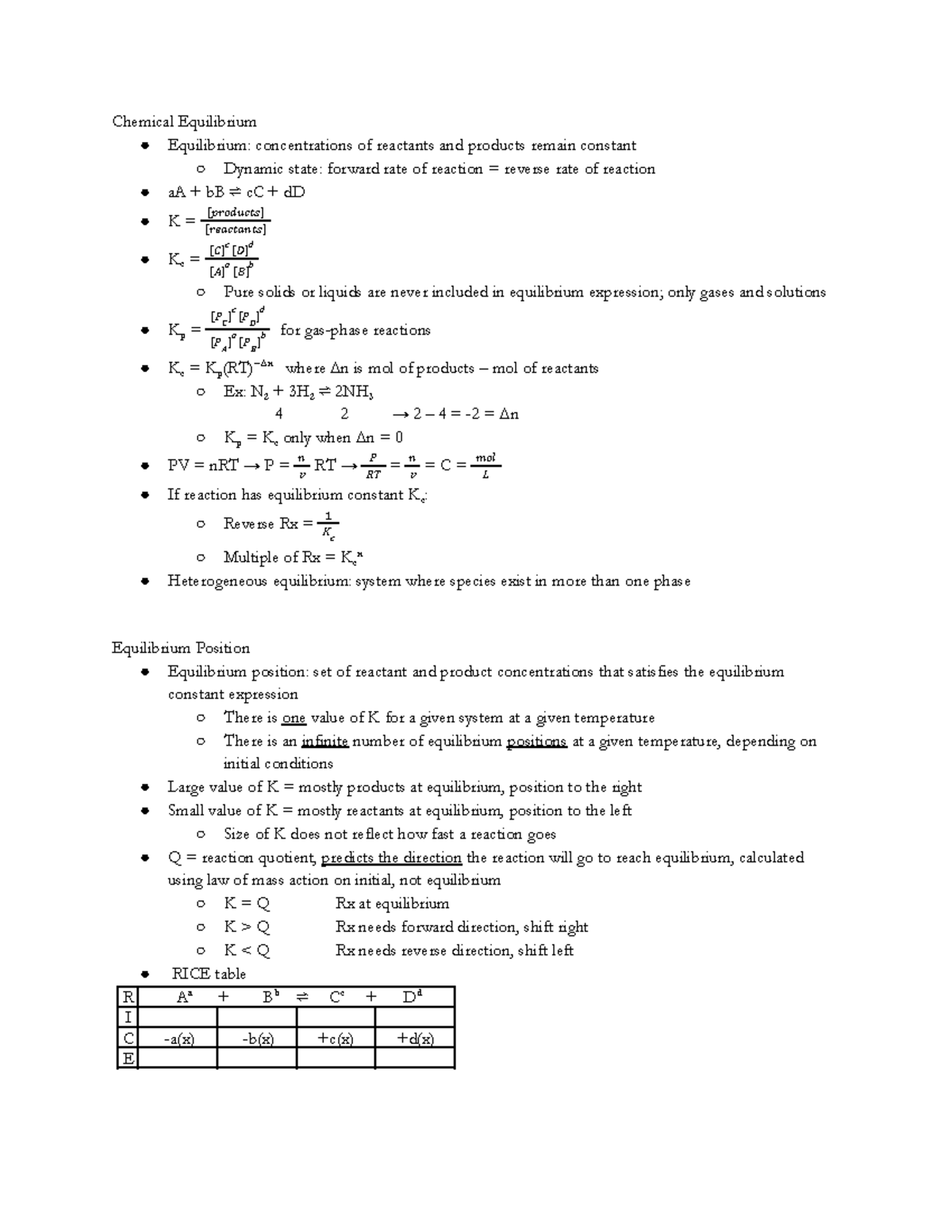 Gen Chem Equilibriums - Chemical Equilibrium Equilibrium ...