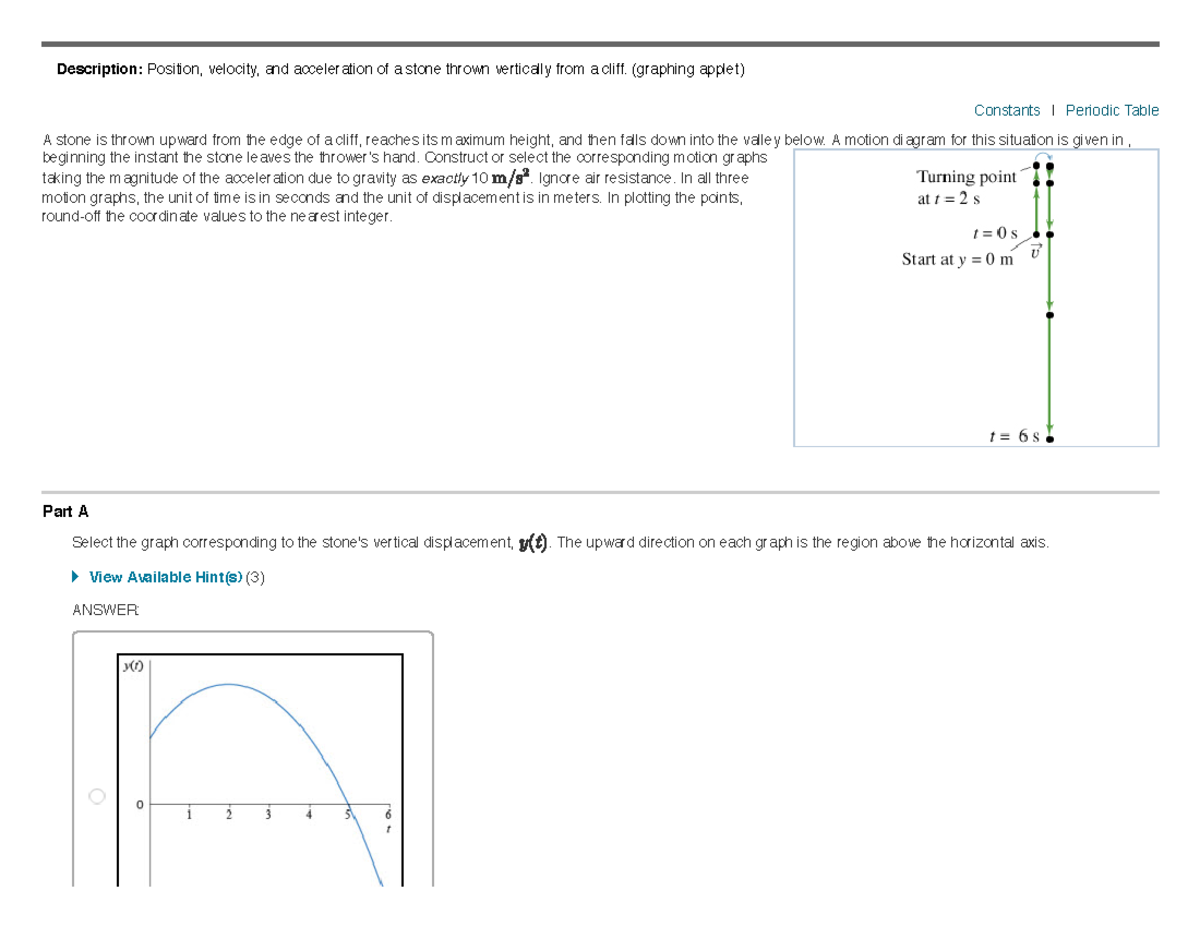 Mastering Physics Motion Diagram and Gravity Graphing Question