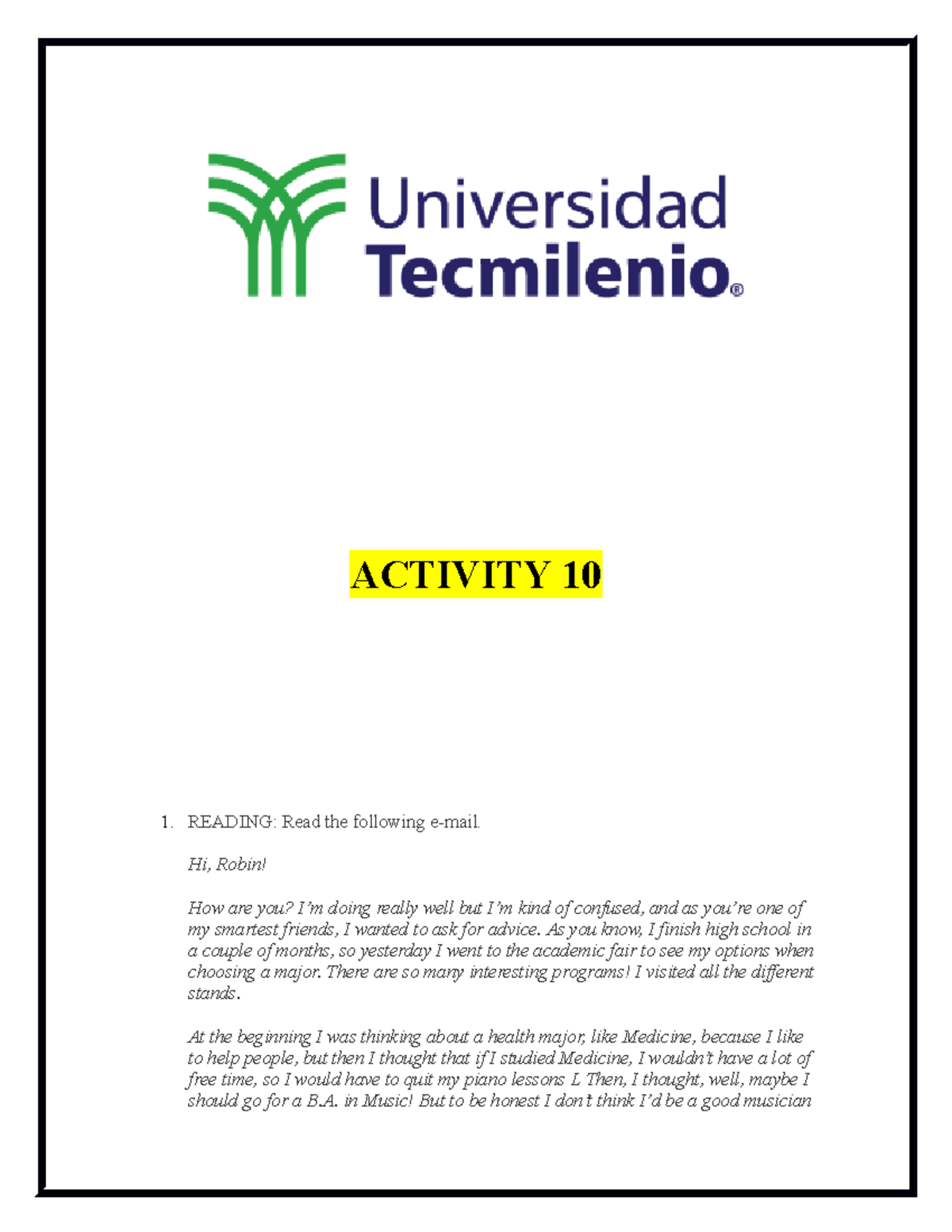 ACT 10 - Apuntes 3 - ingles basico - TecMilenio - Studocu