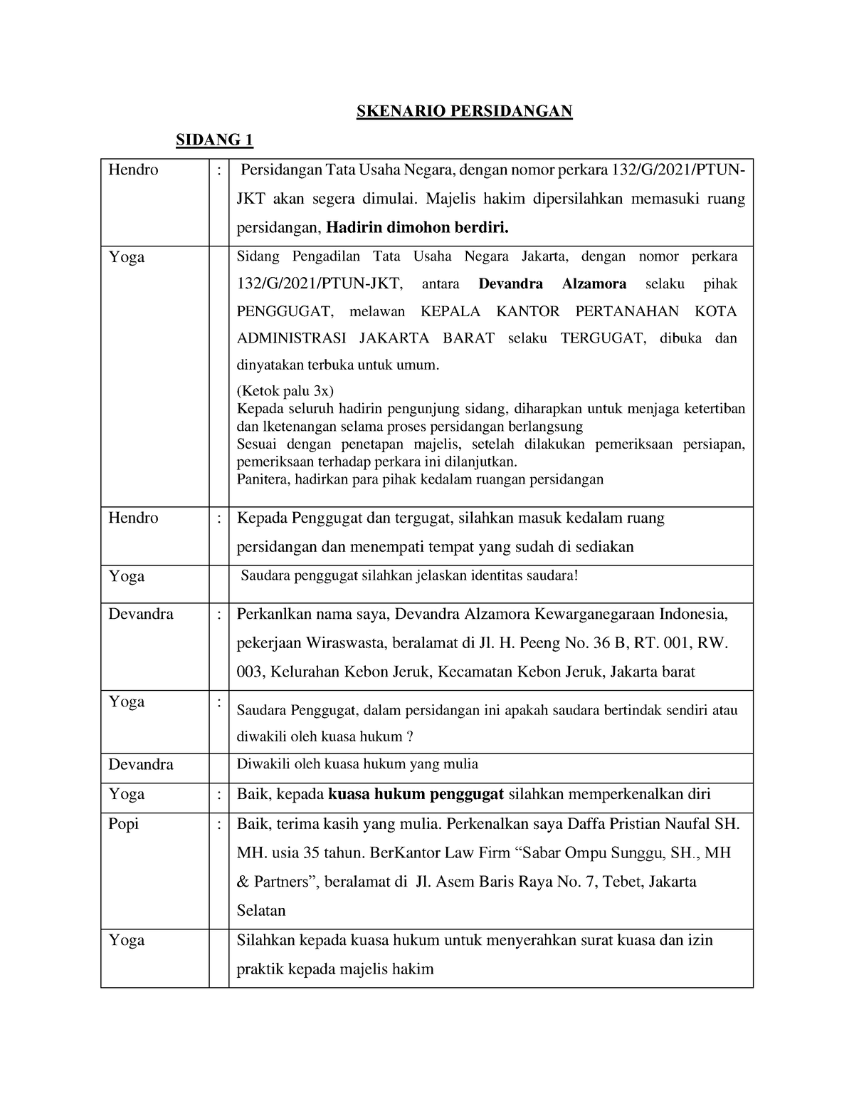 Persidangan PP TUN PDF - SKENARIO PERSIDANGAN SIDANG 1 Hendro ...