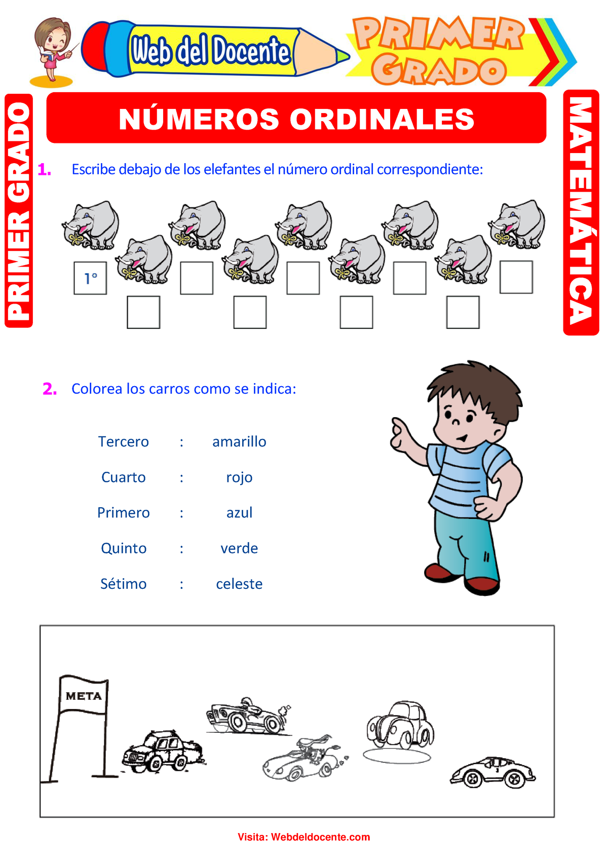 Números Ordinales Para Primer Grado De Primaria - 1. Escribe Debajo De ...