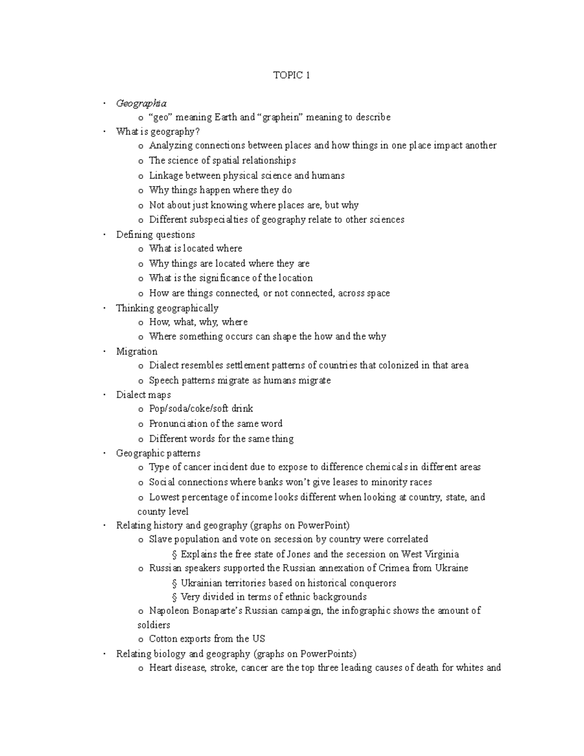 Human GEO Exam 1 guide - TOPIC 1 · Geographia o “geo” meaning Earth and ...