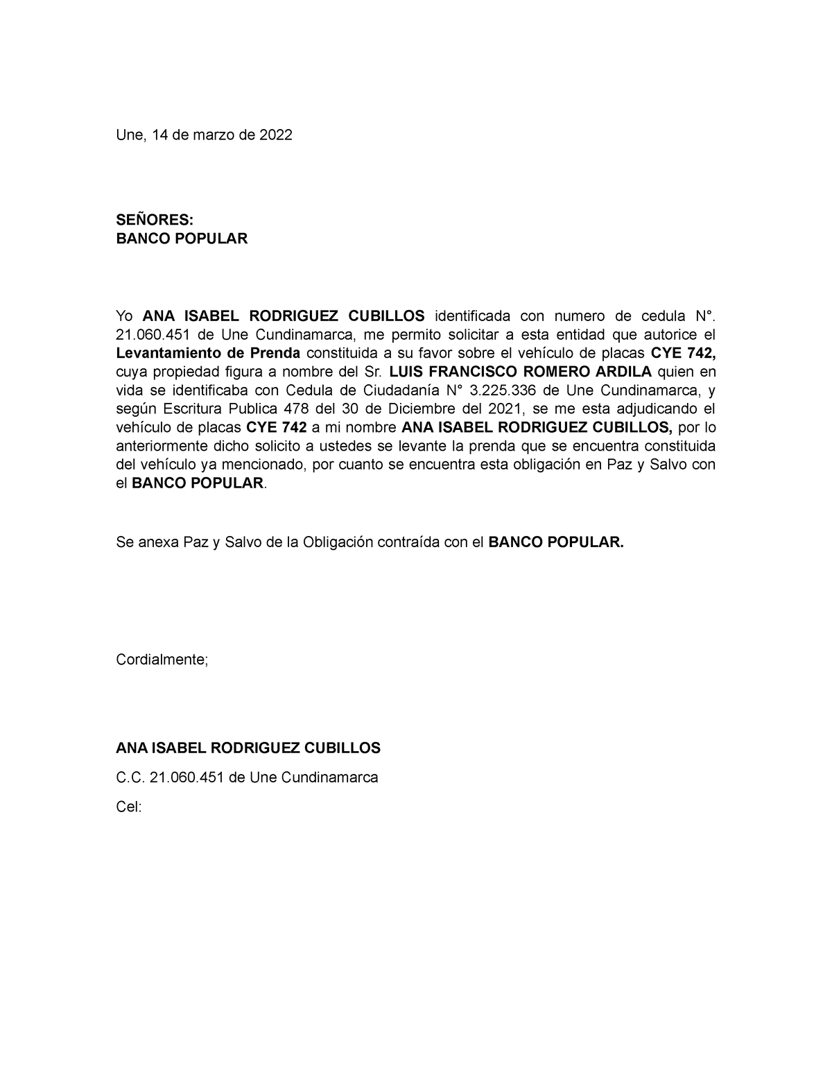 Docx Carta Levantamiento De Prenda Vehicular Dokumen 7989